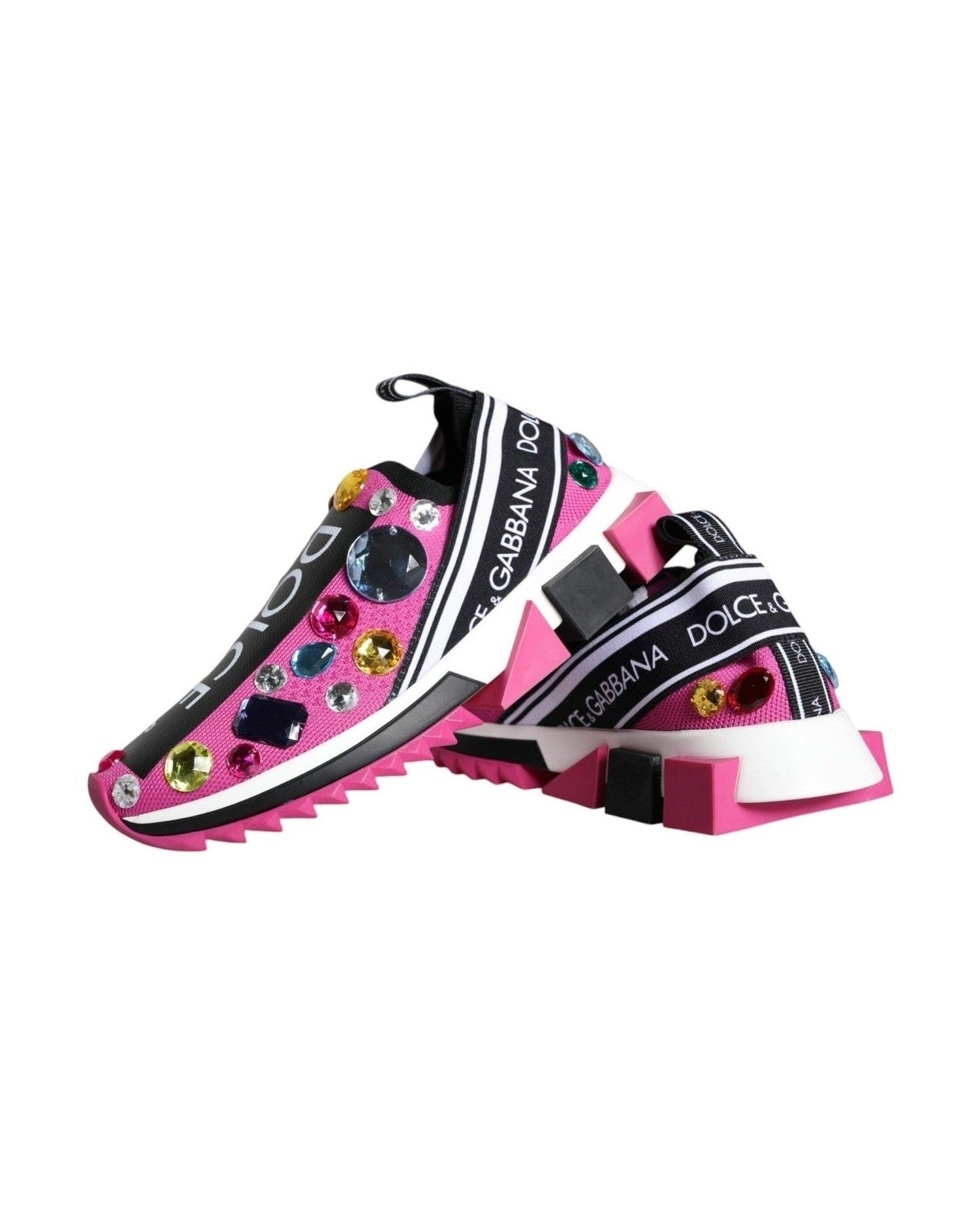 Dolce & Gabbana Pink Sorrento Crystals Low Top Sneakers Shoes Sneakers