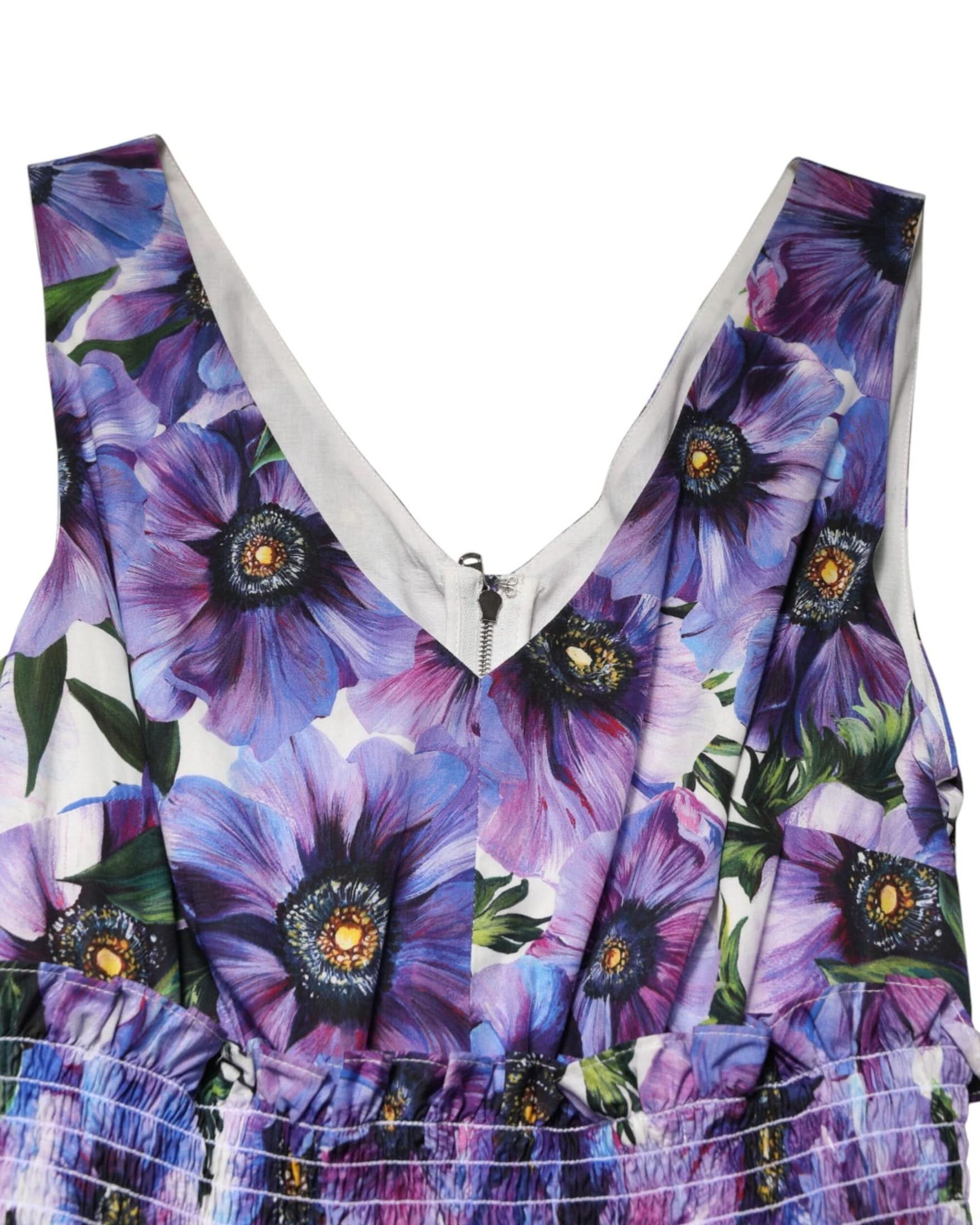 Dolce & Gabbana Purple Anemone Print Pleated Midi Dress Dresses
