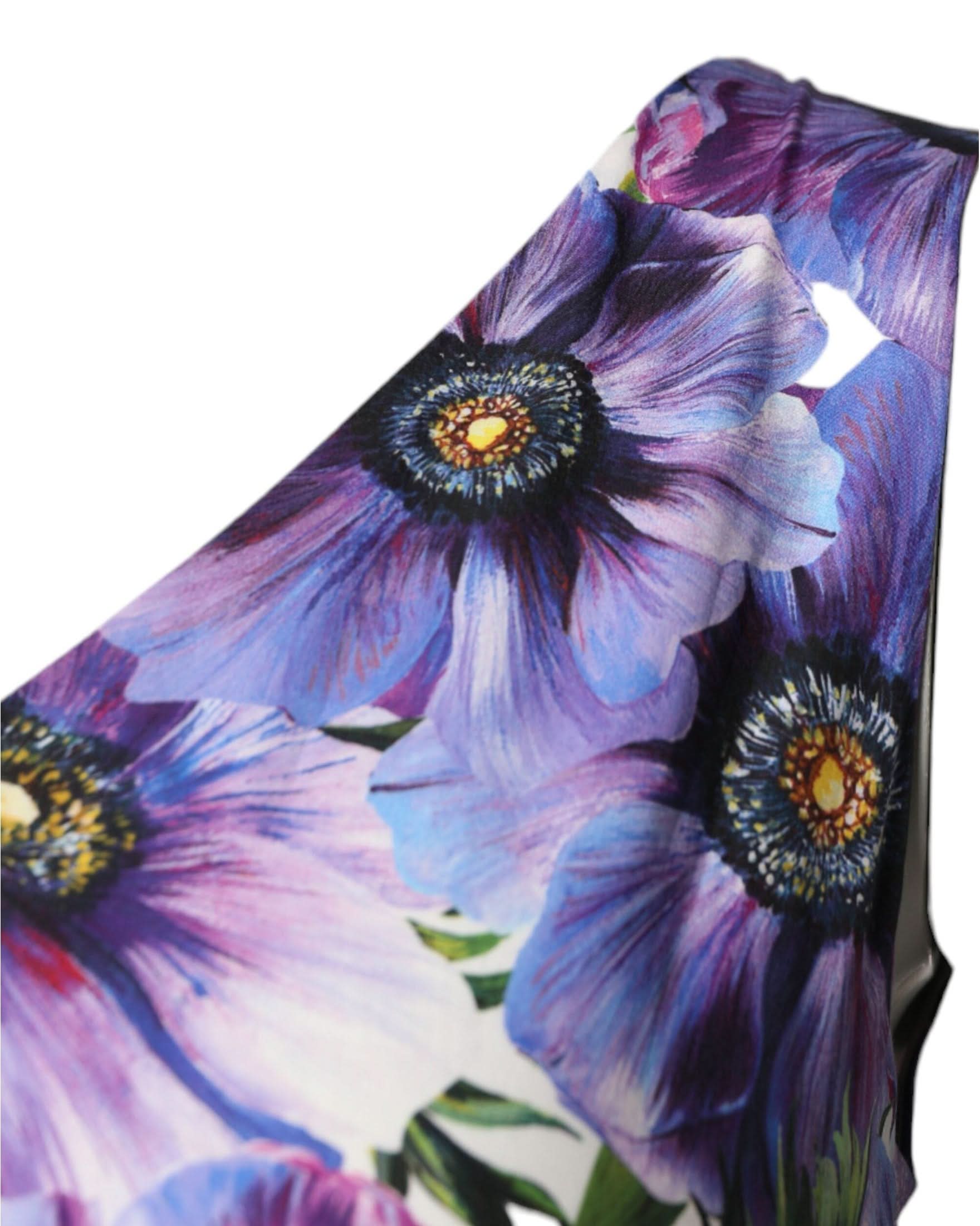 Dolce & Gabbana Purple Anemone Print Pleated Midi Dress Dresses