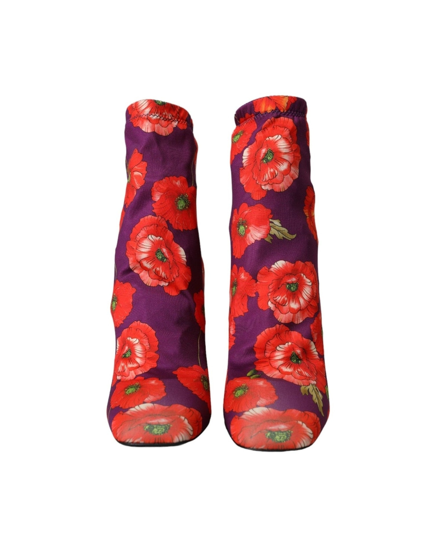Dolce & Gabbana Purple Floral Jersey Stretch Boots Shoes Boots