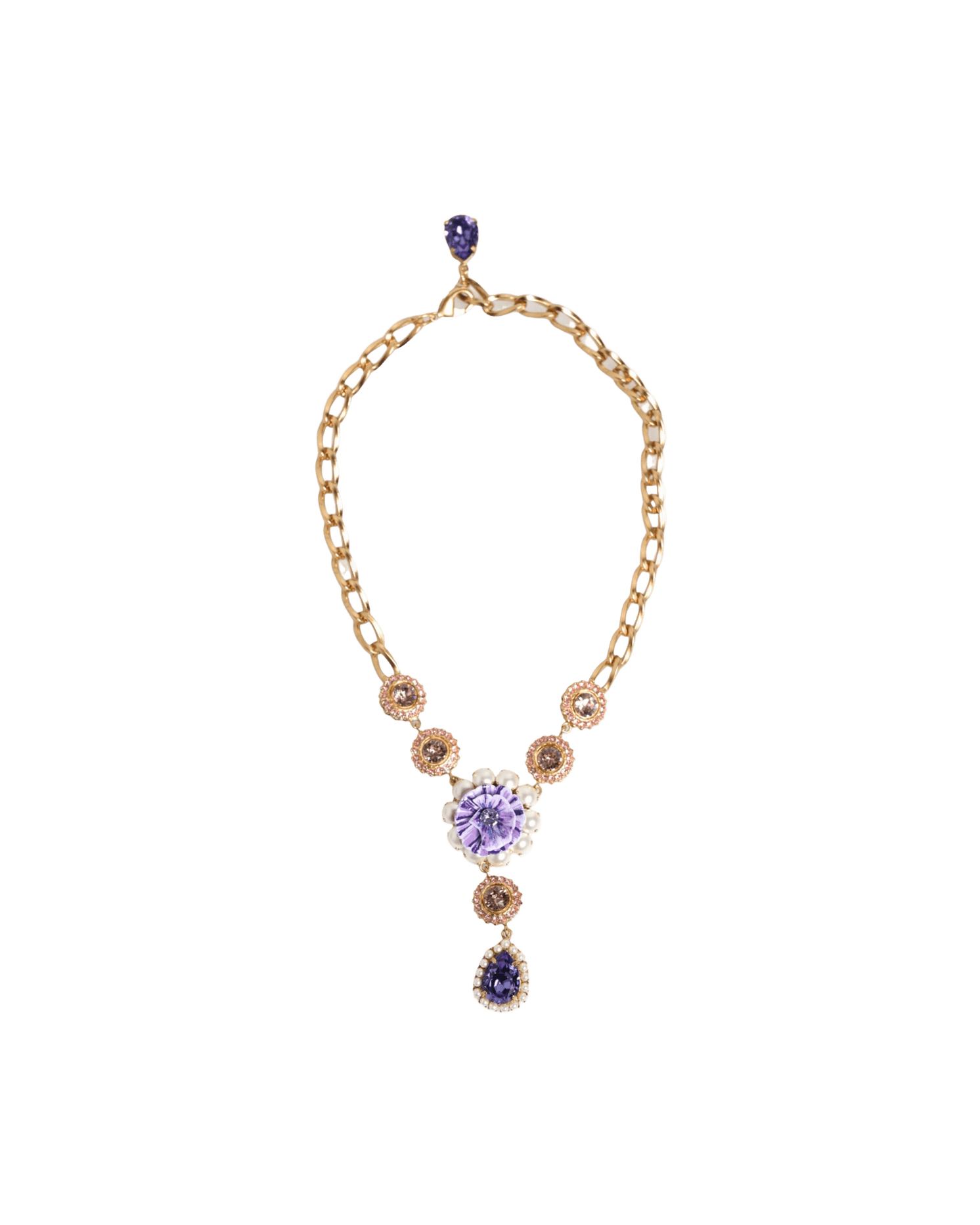 Dolce & Gabbana Purple Brass Crystal Pearl Floral Pendant Jewelry Necklace Necklaces