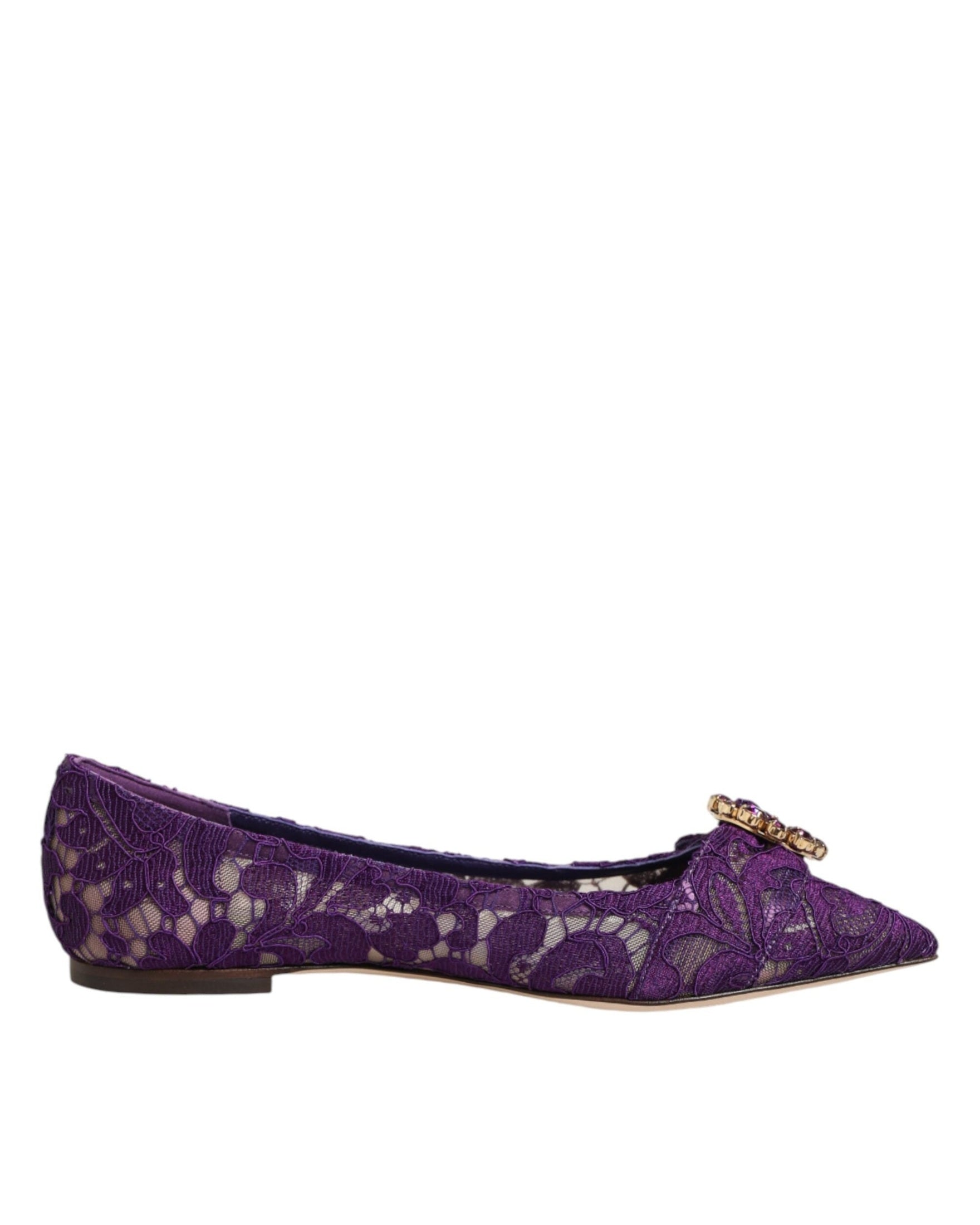 Dolce & Gabbana Purple Lace Taormina Crystals Flats Shoes Glam Steals