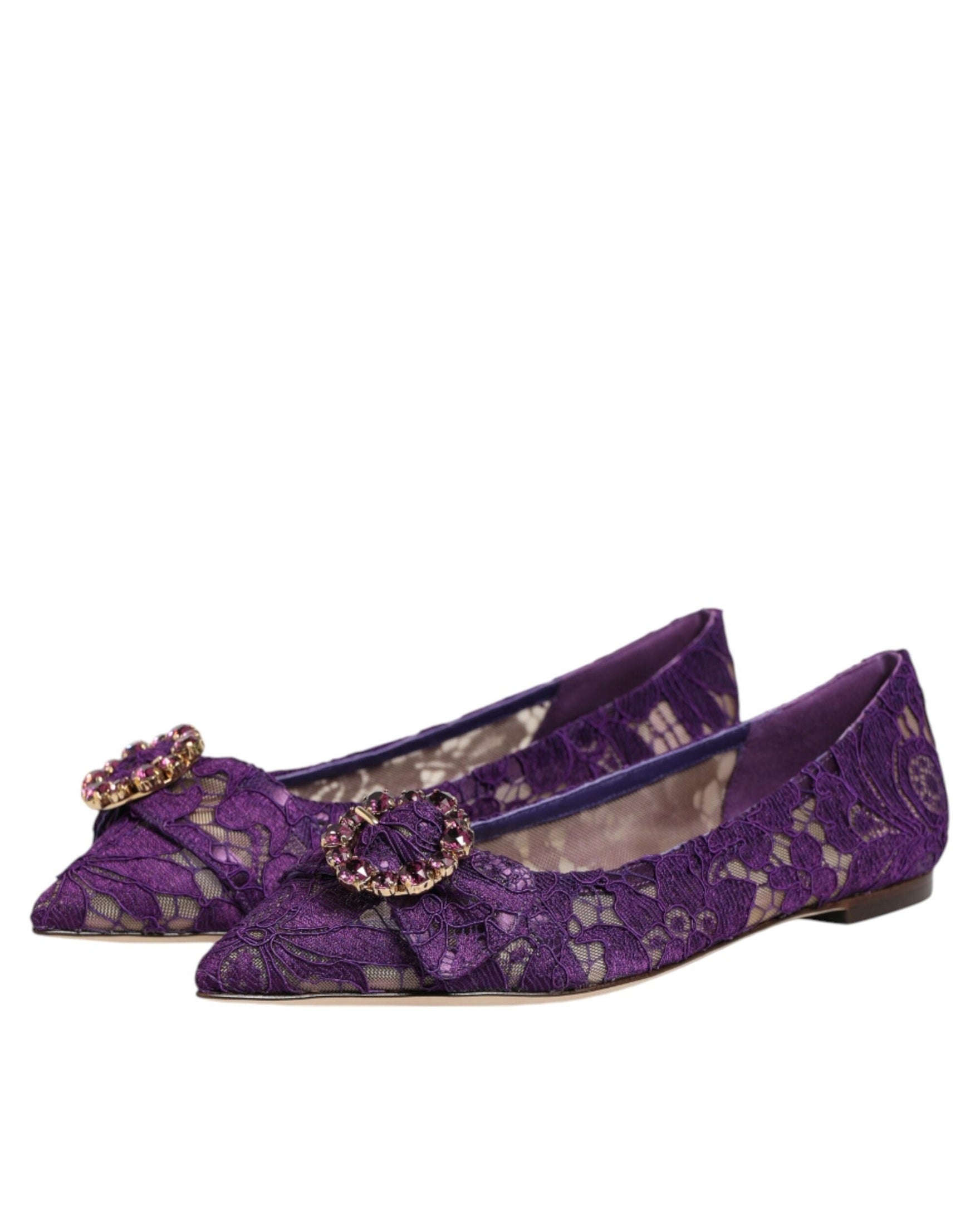 Dolce & Gabbana Purple Lace Taormina Crystals Flats Shoes Glam Steals