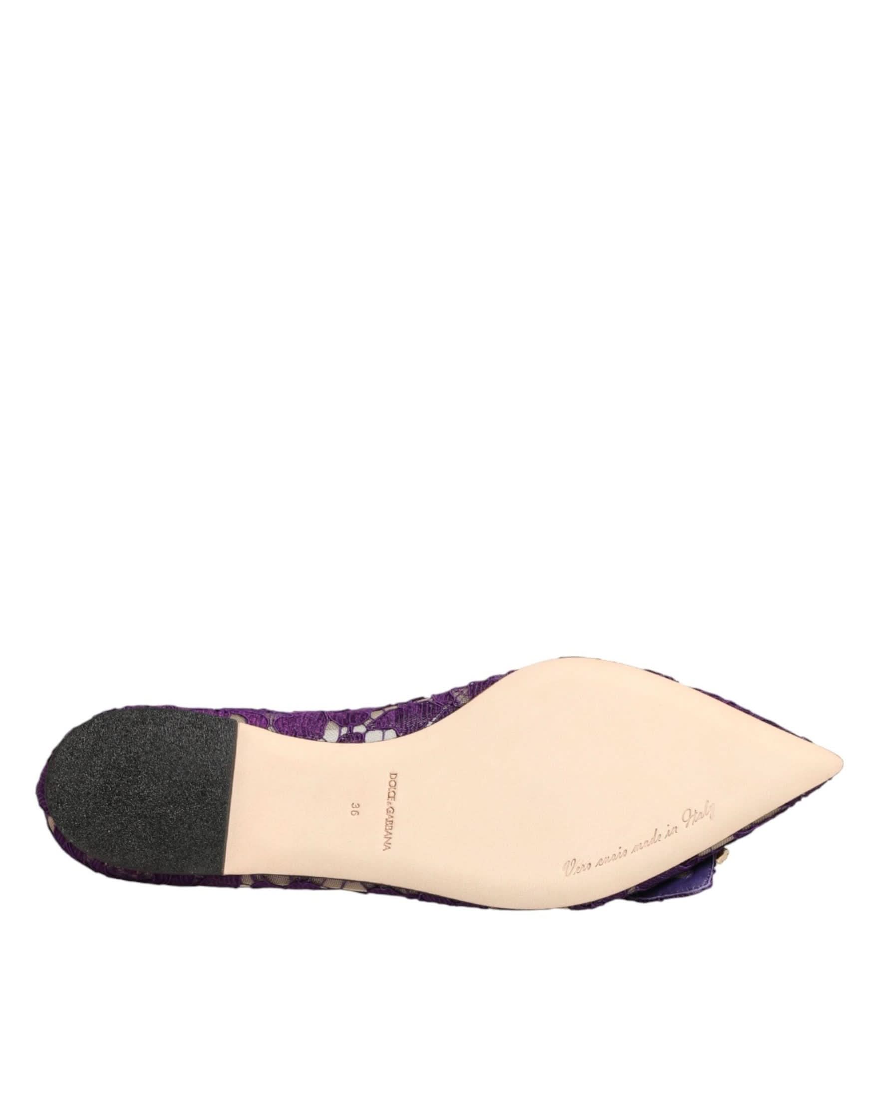 Dolce & Gabbana Purple Lace Taormina Crystals Flats Shoes Flats