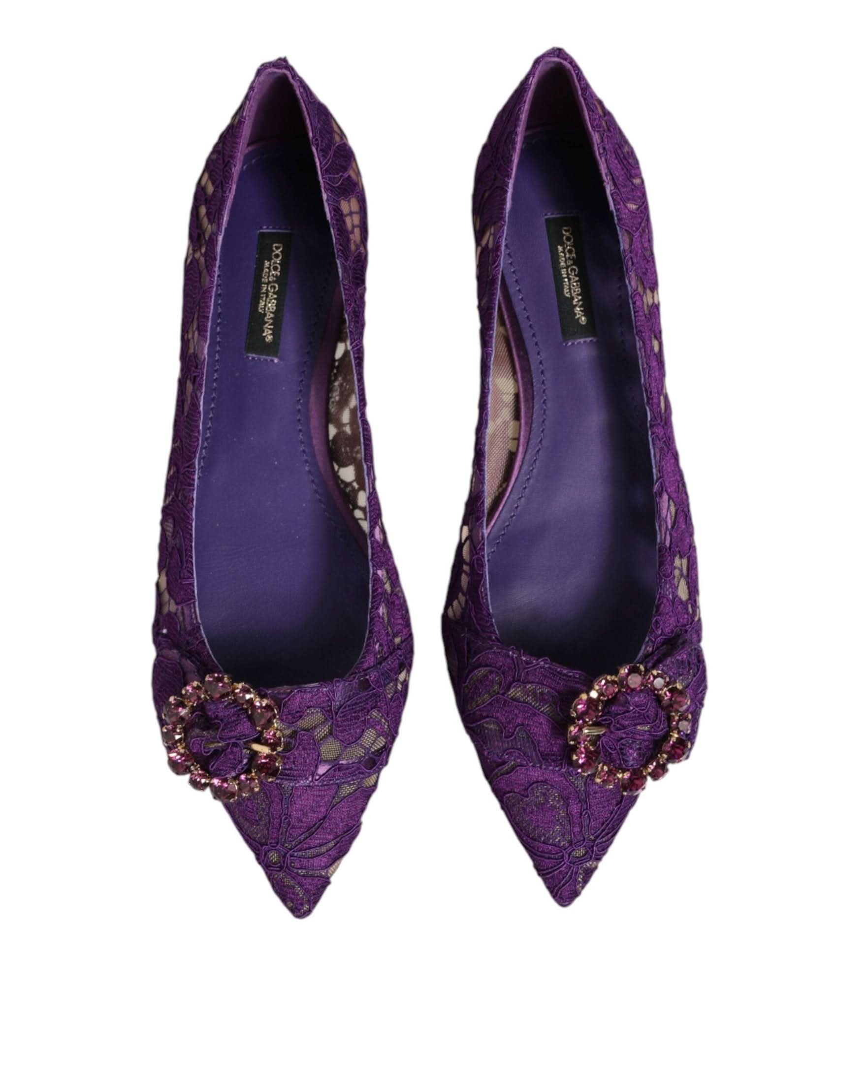 Dolce & Gabbana Purple Lace Taormina Crystals Flats Shoes Flats