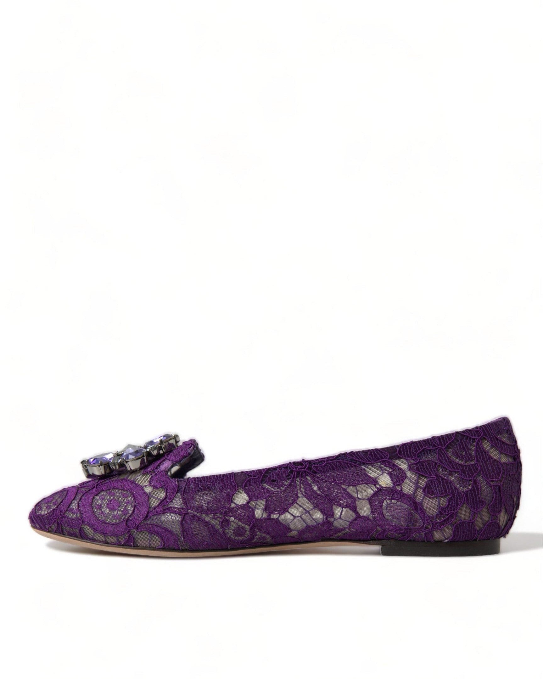Dolce & Gabbana Purple Lace Vally Taormina Crystals Flats Flats