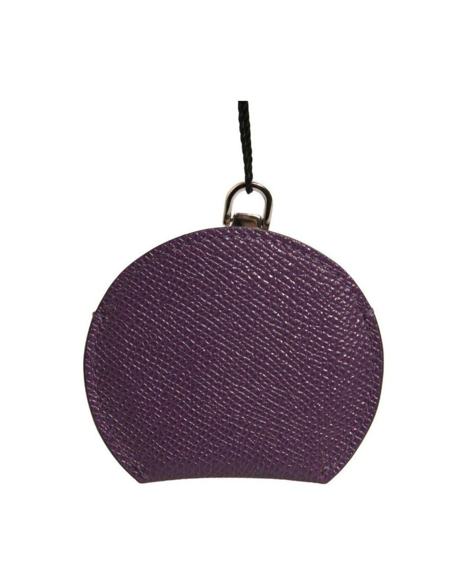 Dolce & Gabbana Purple Leather Calfskin Round Logo Hand Mirror Holder Face Mirrors