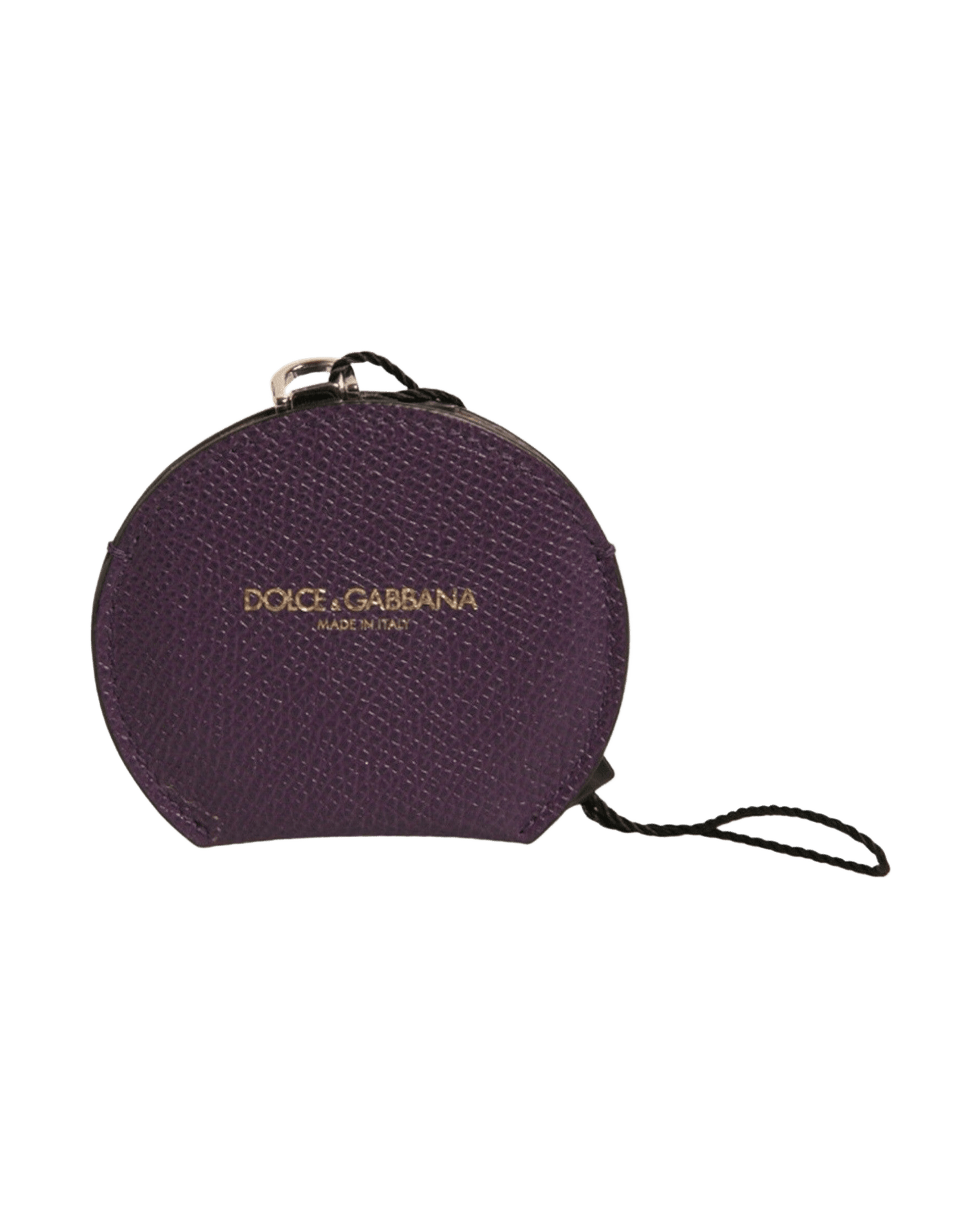 Dolce & Gabbana Purple Leather Calfskin Round Logo Hand Mirror Holder Face Mirrors
