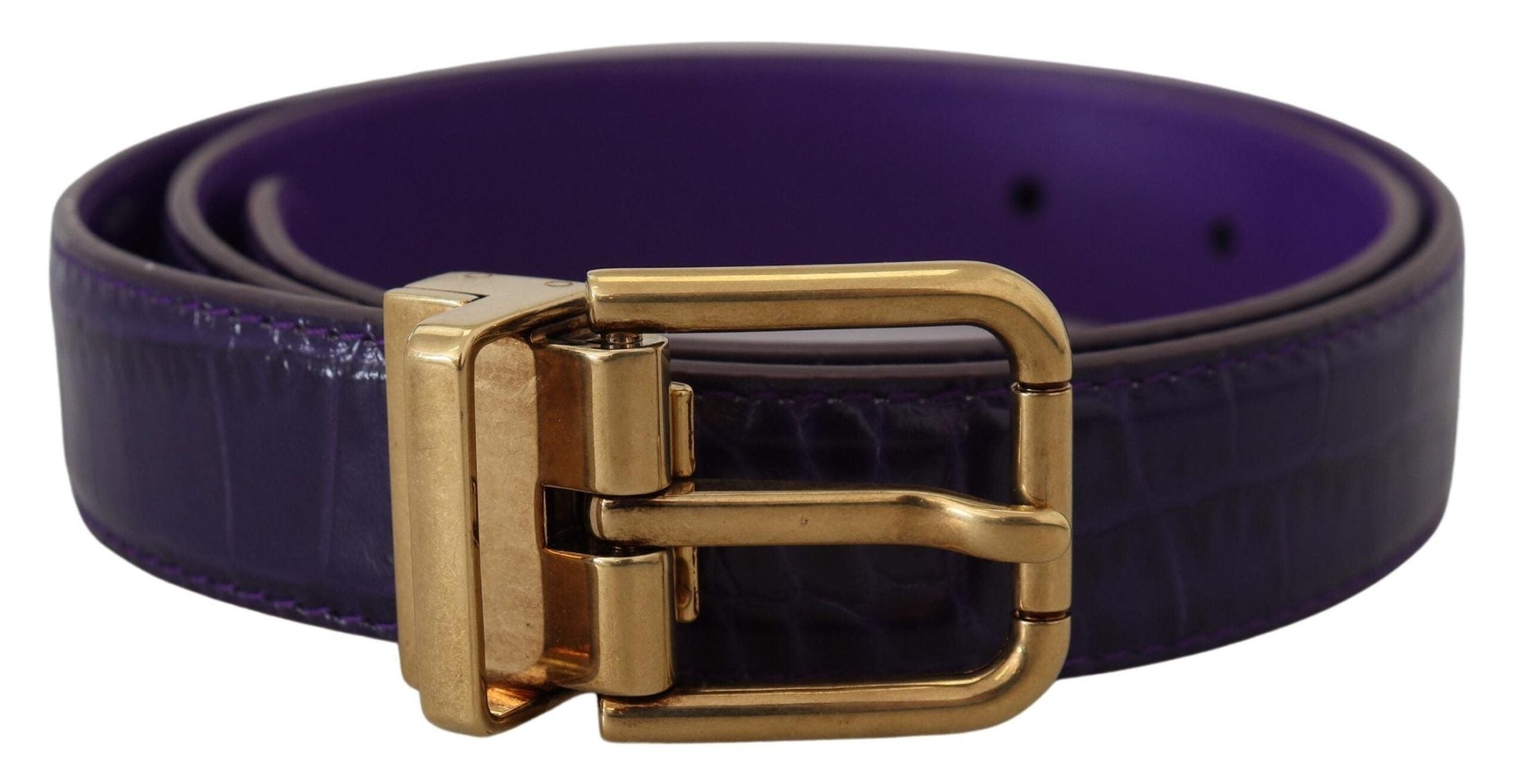 Dolce & Gabbana Purple Leather Exotic Gold Metal Buckle Belt Belts