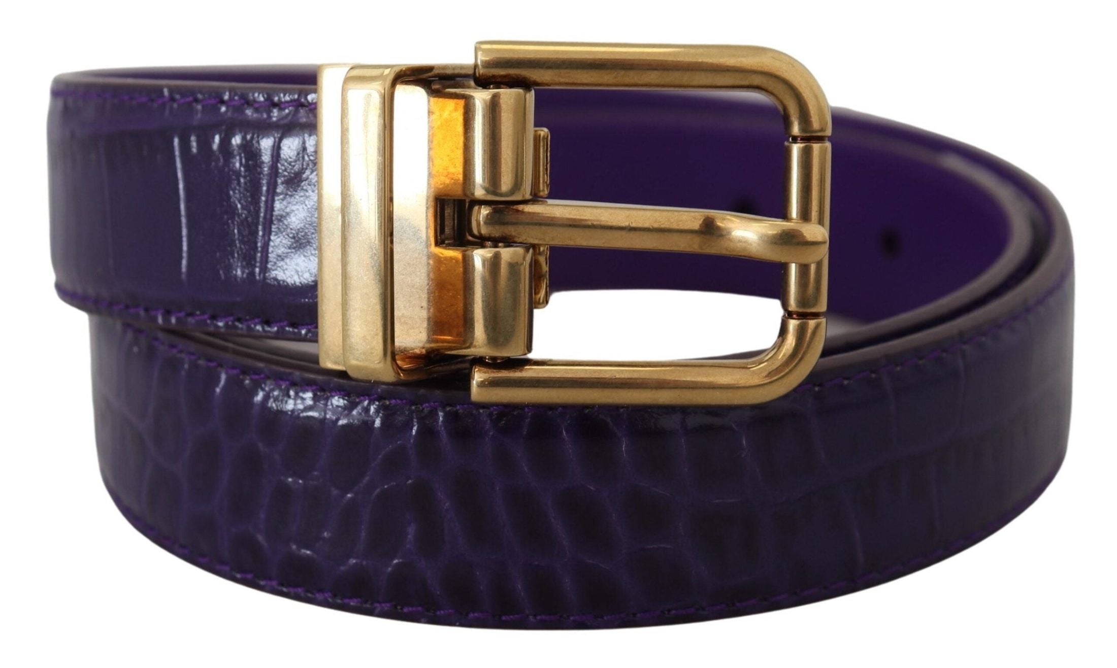 Dolce & Gabbana Purple Leather Exotic Gold Metal Buckle Belt Belts