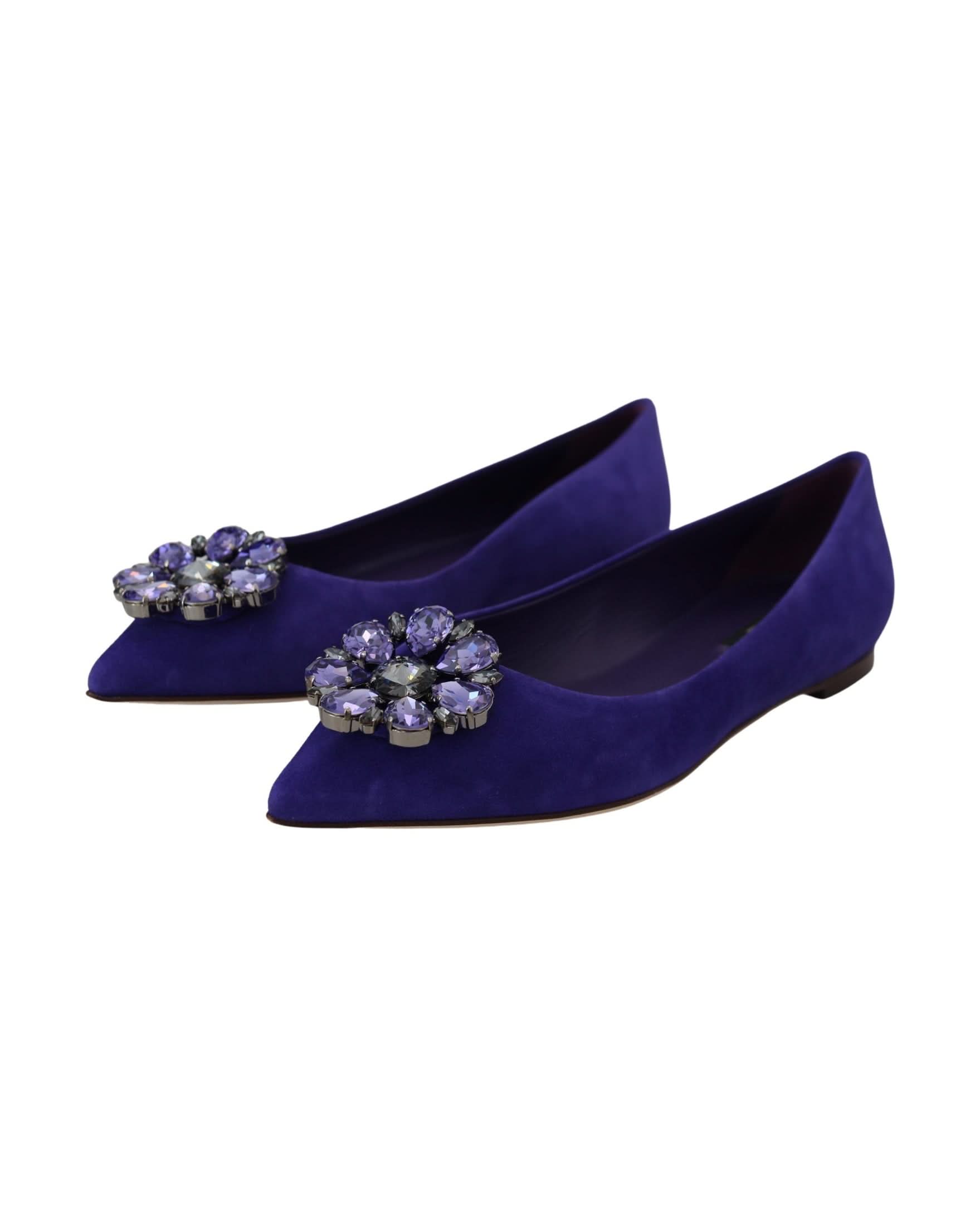Dolce & Gabbana Purple Suede Crystals Loafers Flats