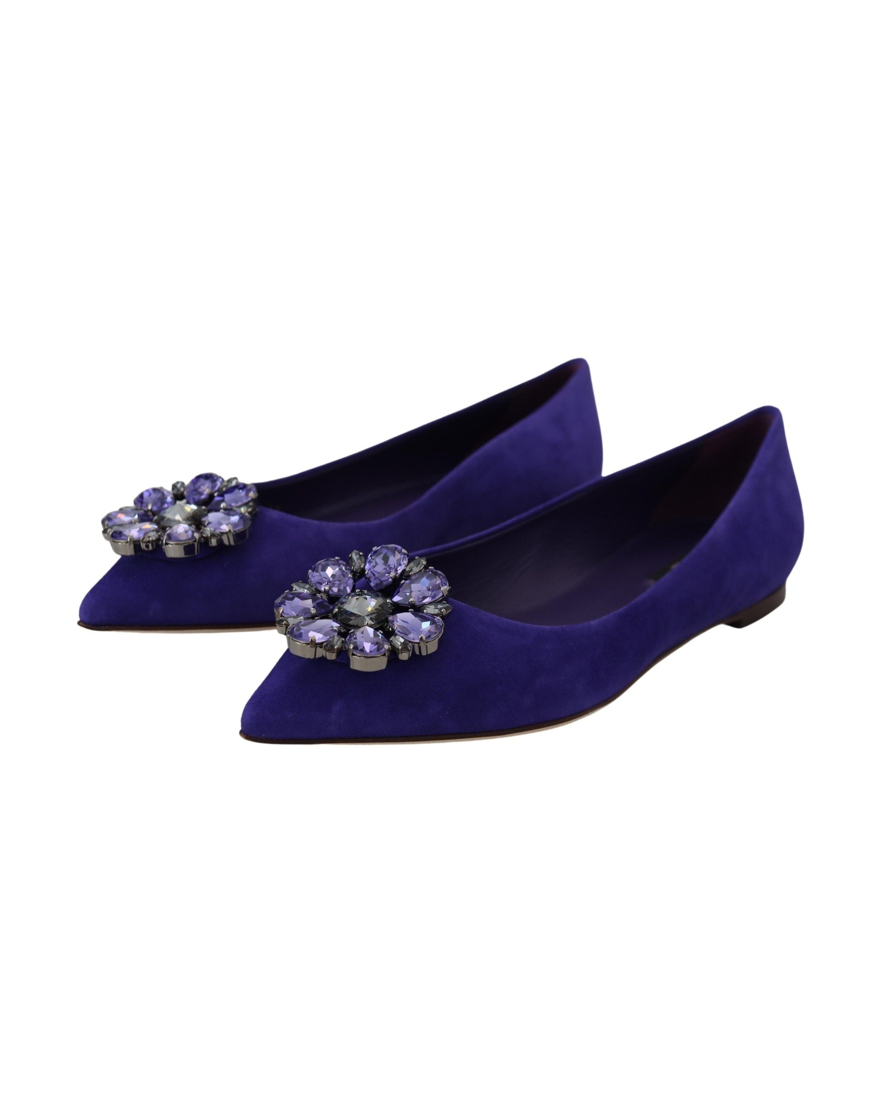 Dolce & Gabbana Purple Suede Crystals Loafers Flats
