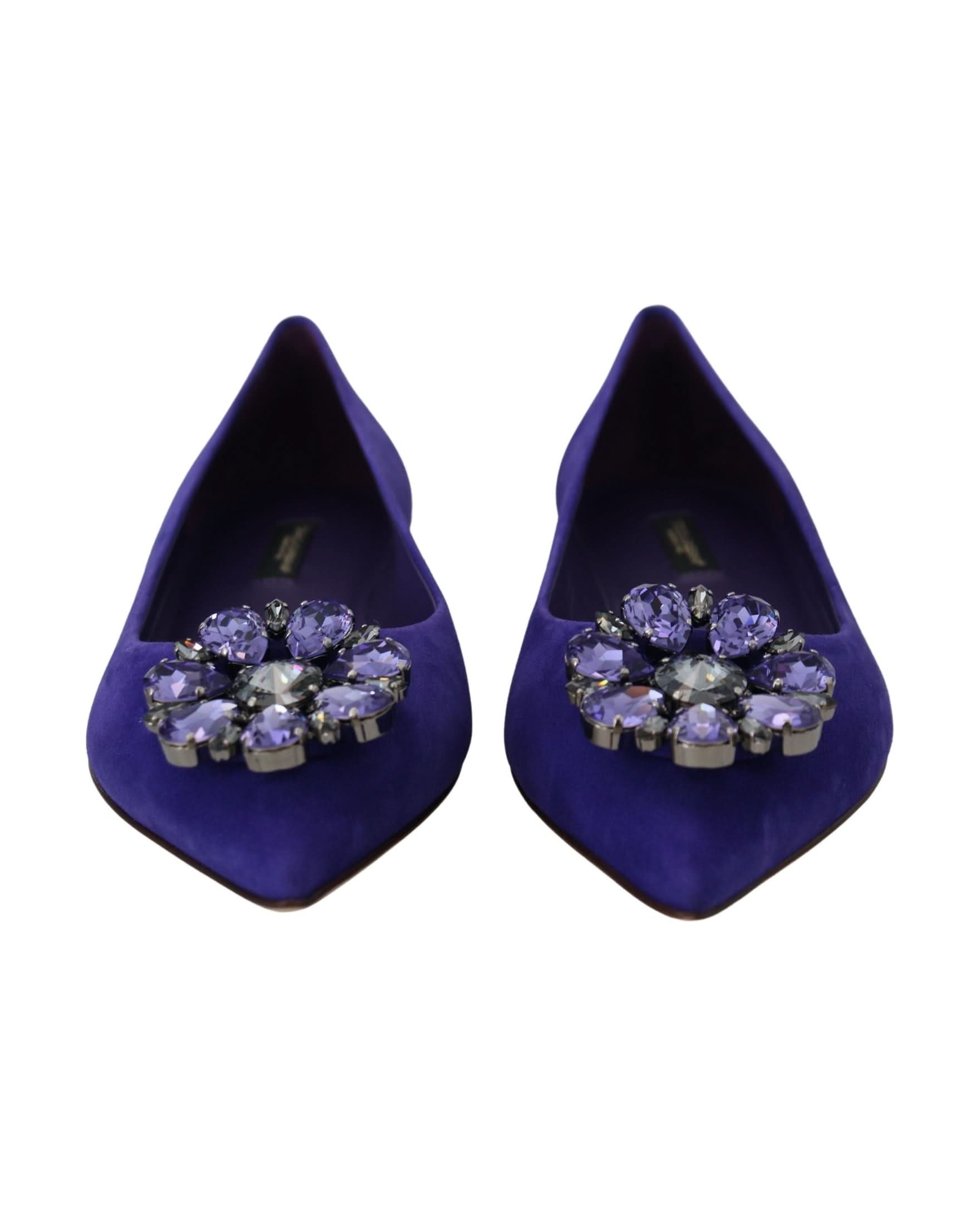 Dolce & Gabbana Purple Suede Crystals Loafers Flats