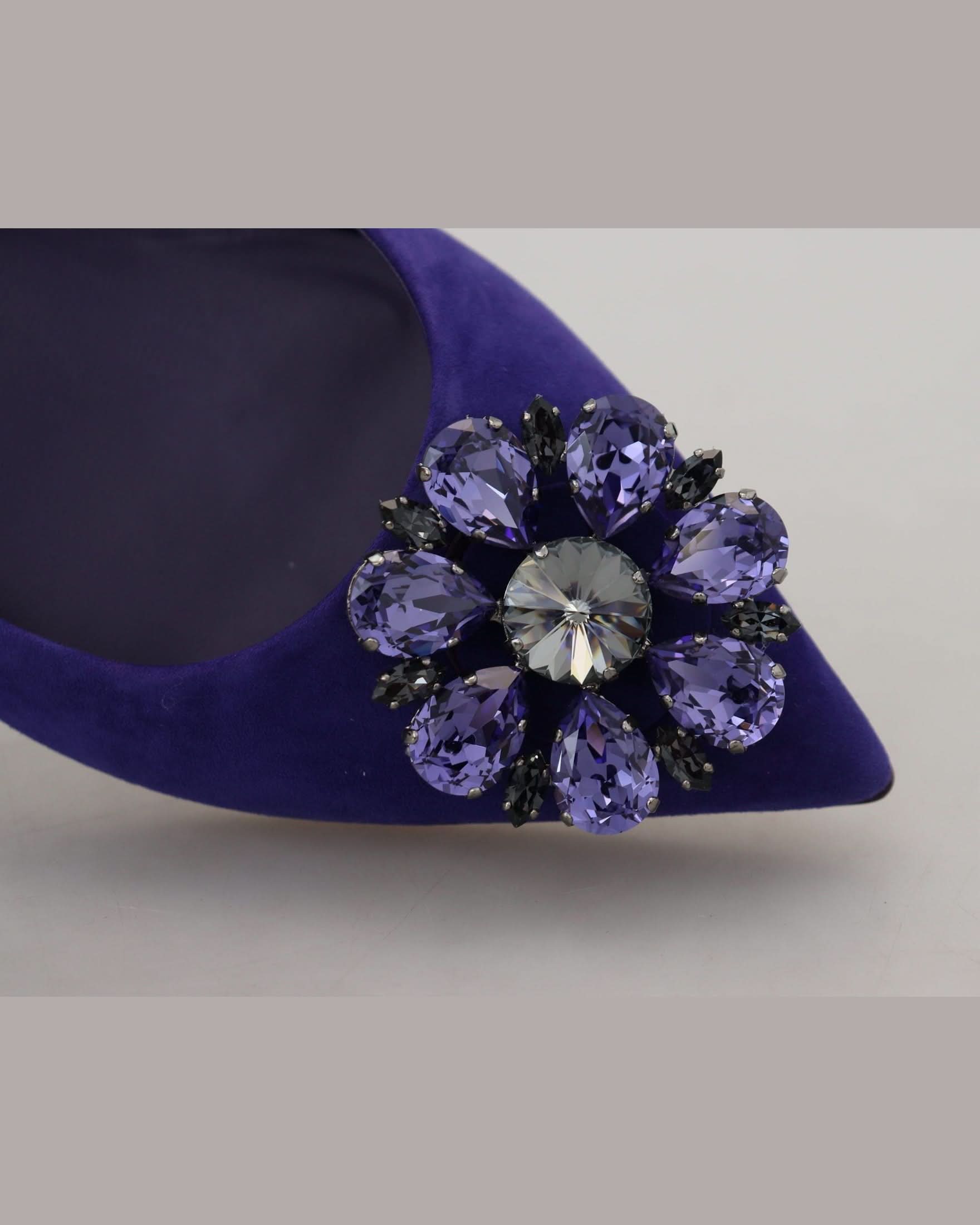 Dolce & Gabbana Purple Suede Crystals Loafers Flats