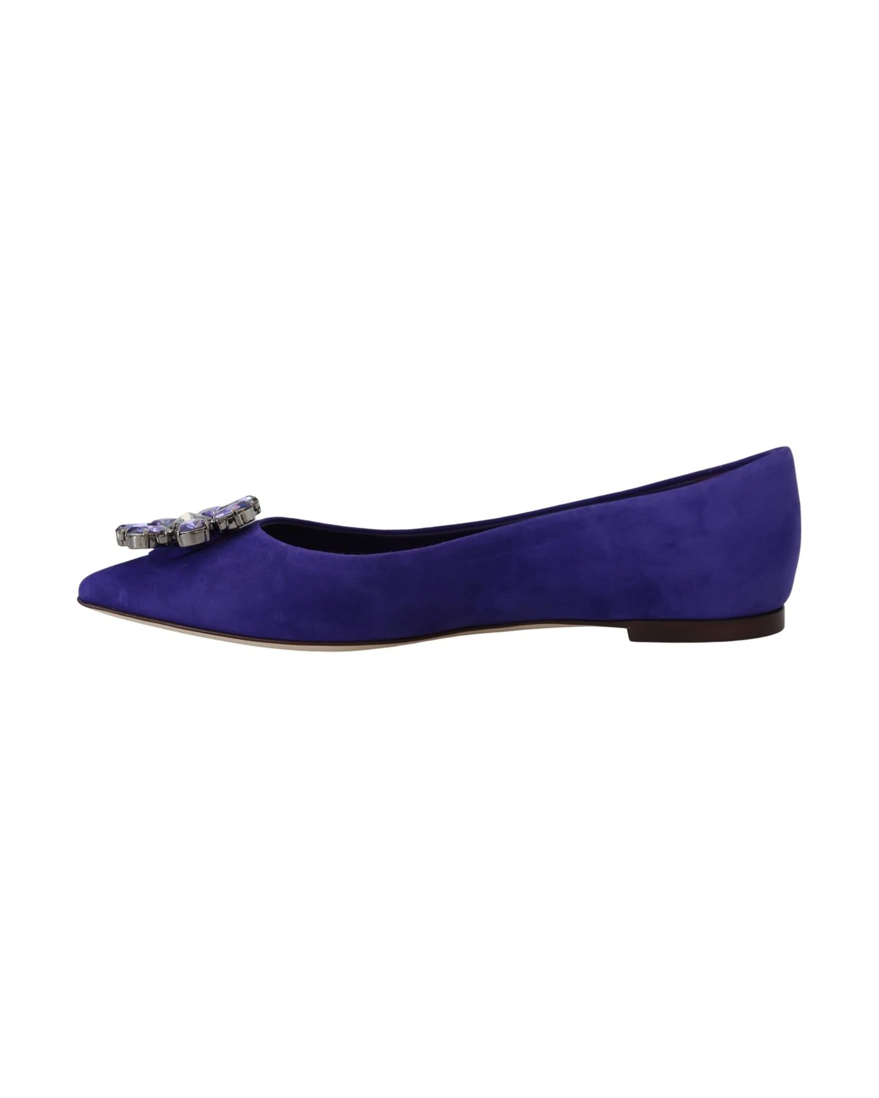 Dolce & Gabbana Purple Suede Crystals Loafers Flats