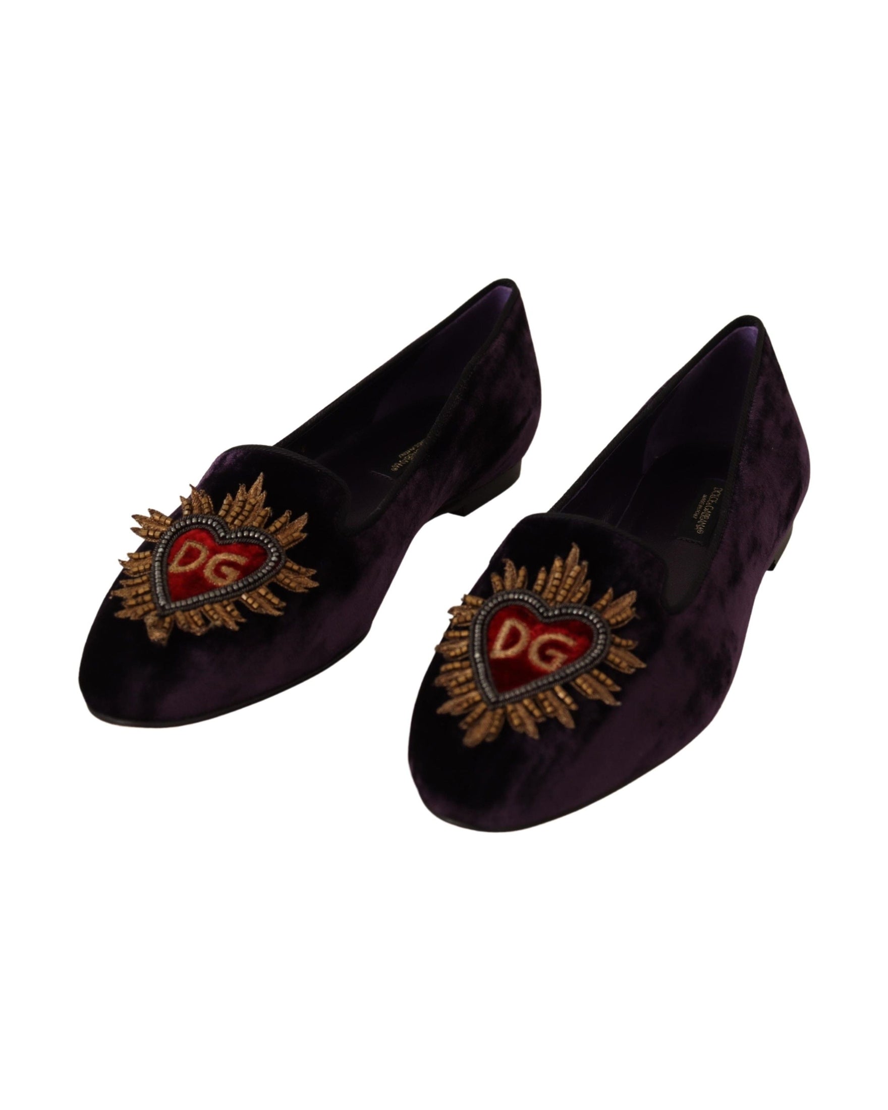 Dolce & Gabbana Purple Velvet Dg Heart Loafers Flats Shoes Flats