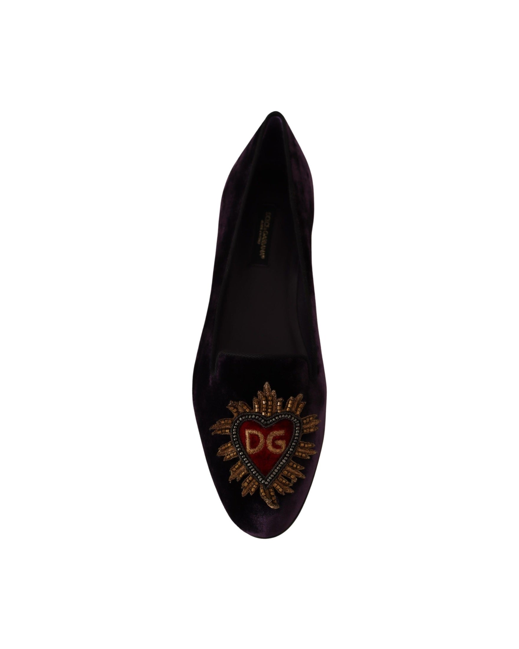 Dolce & Gabbana Purple Velvet Dg Heart Loafers Flats Shoes Flats