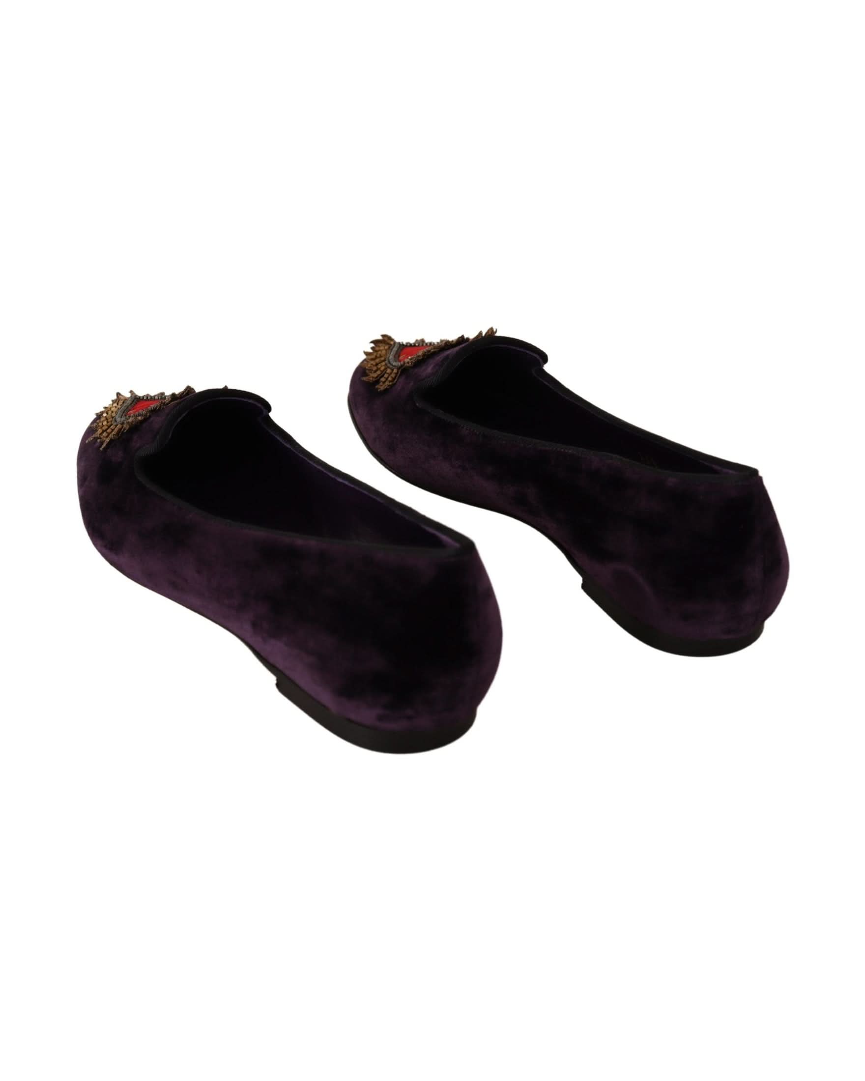 Dolce & Gabbana Purple Velvet Dg Heart Loafers Flats Shoes Flats