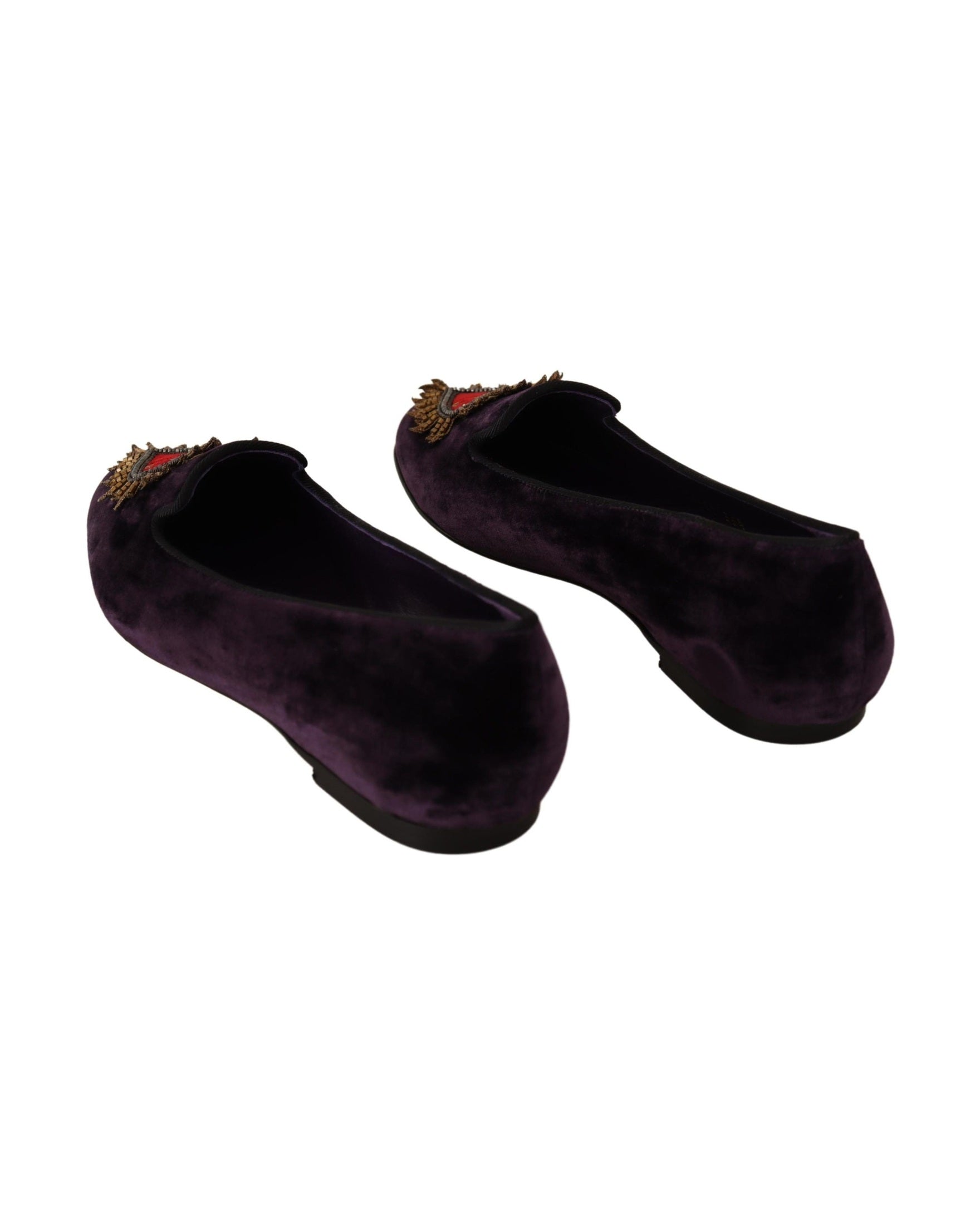 Dolce & Gabbana Purple Velvet Dg Heart Loafers Flats Shoes Flats