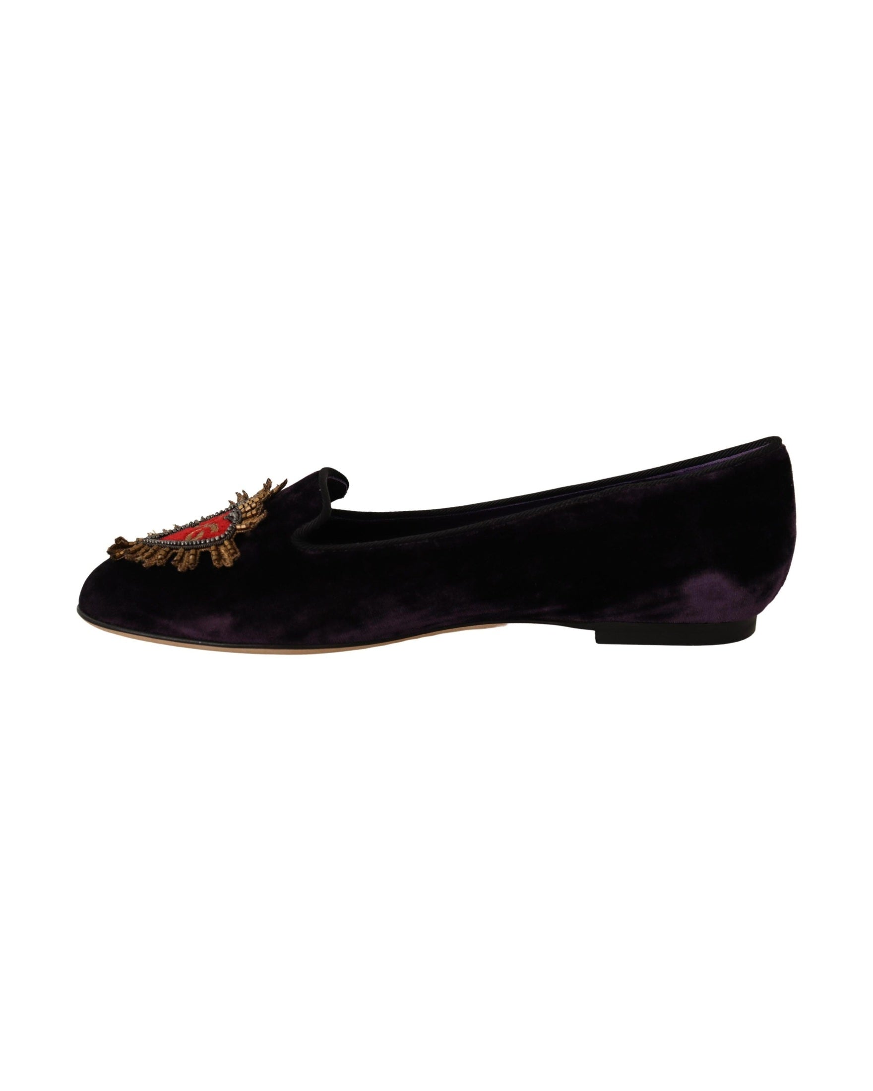 Dolce & Gabbana Purple Velvet Dg Heart Loafers Flats Shoes Flats