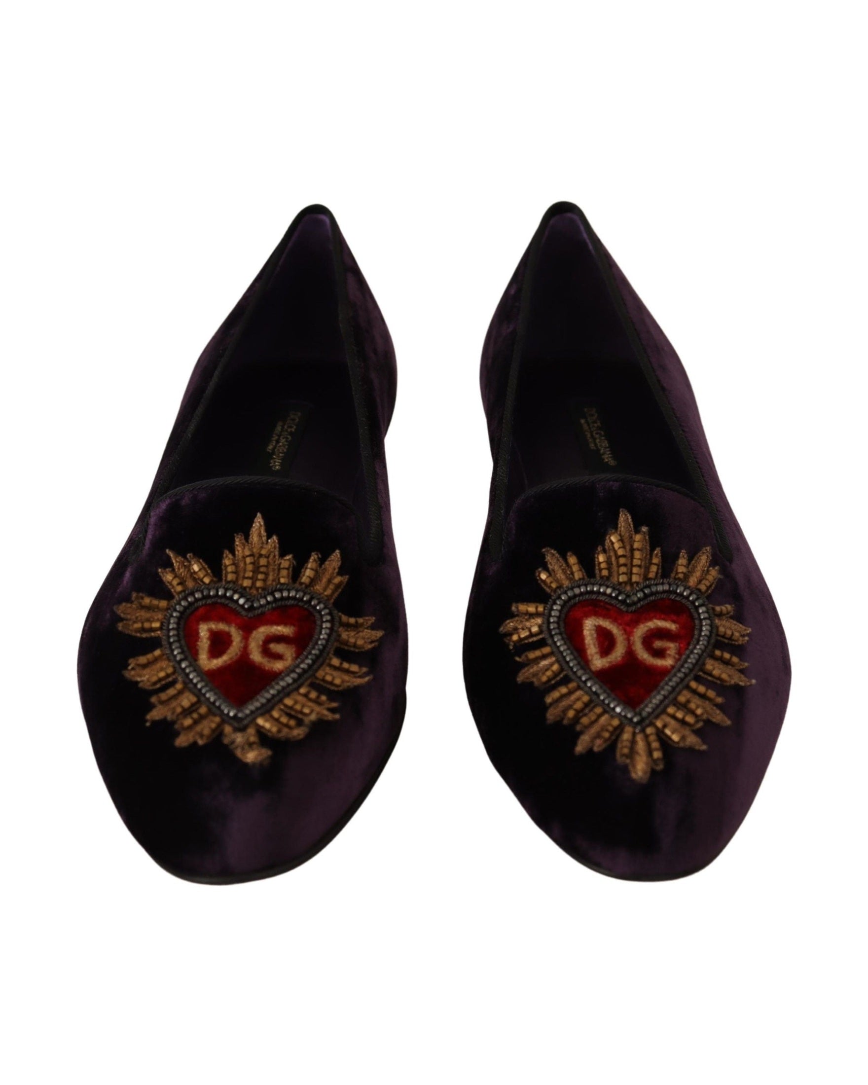 Dolce & Gabbana Purple Velvet Dg Heart Loafers Flats Shoes Flats