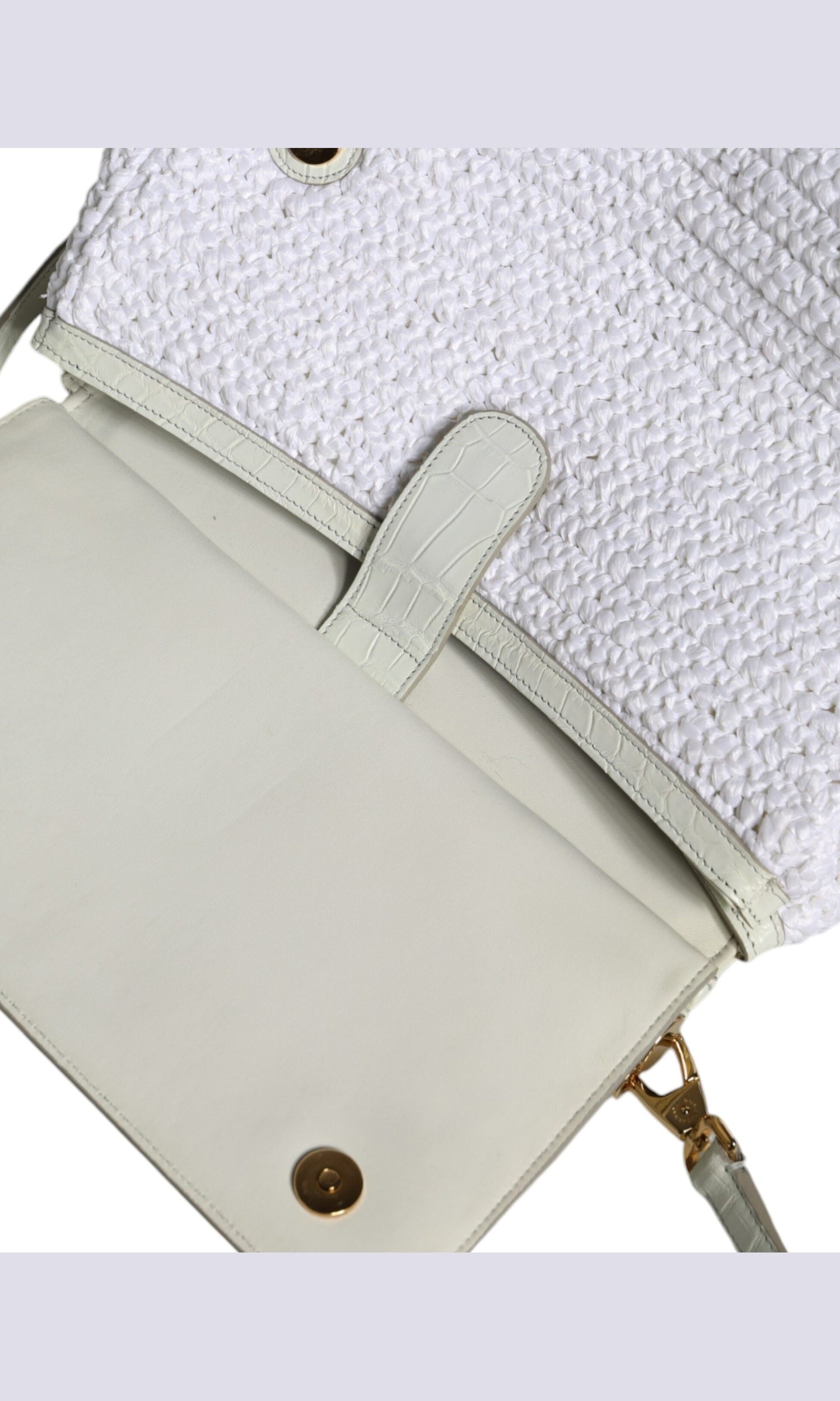 Dolce & Gabbana Rafia Leather Sicily Crossbody White Bag Glam Steals