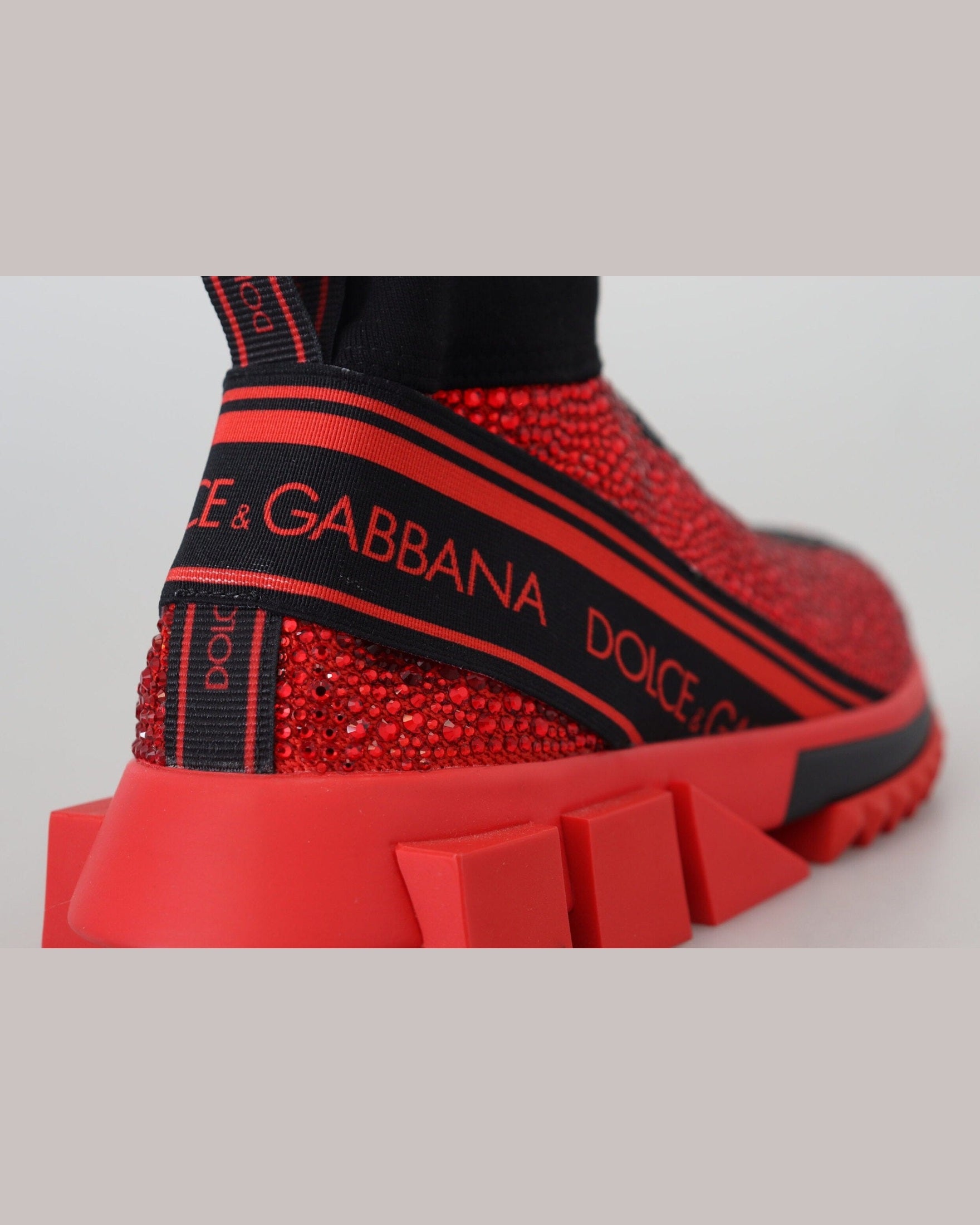 Dolce & Gabbana Red Bling Sorrento Sneakers Socks Shoes Sneakers