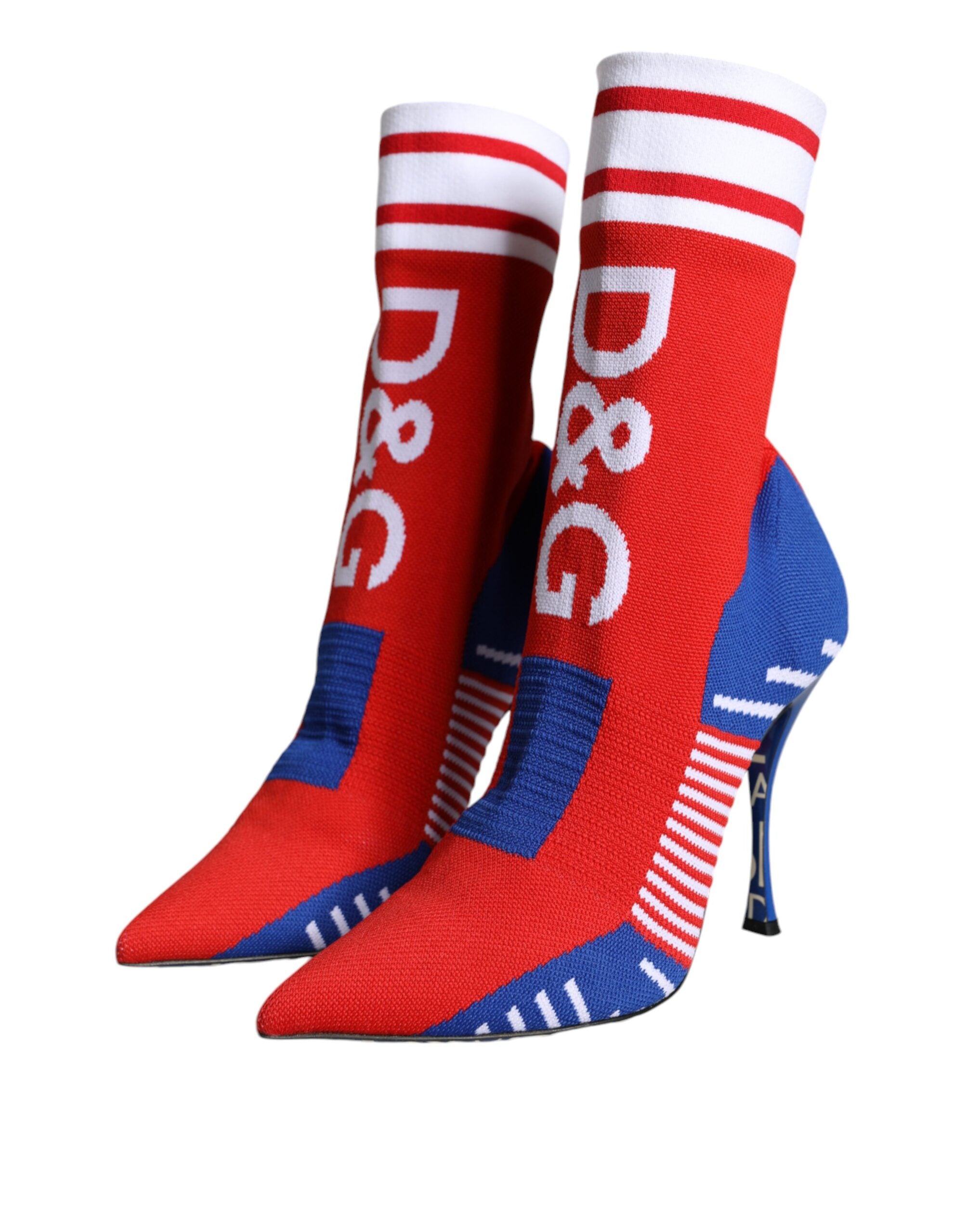 Dolce & Gabbana Red Blue Stretch Sock Style Ankle Boots Logo Shoes Glam Steals