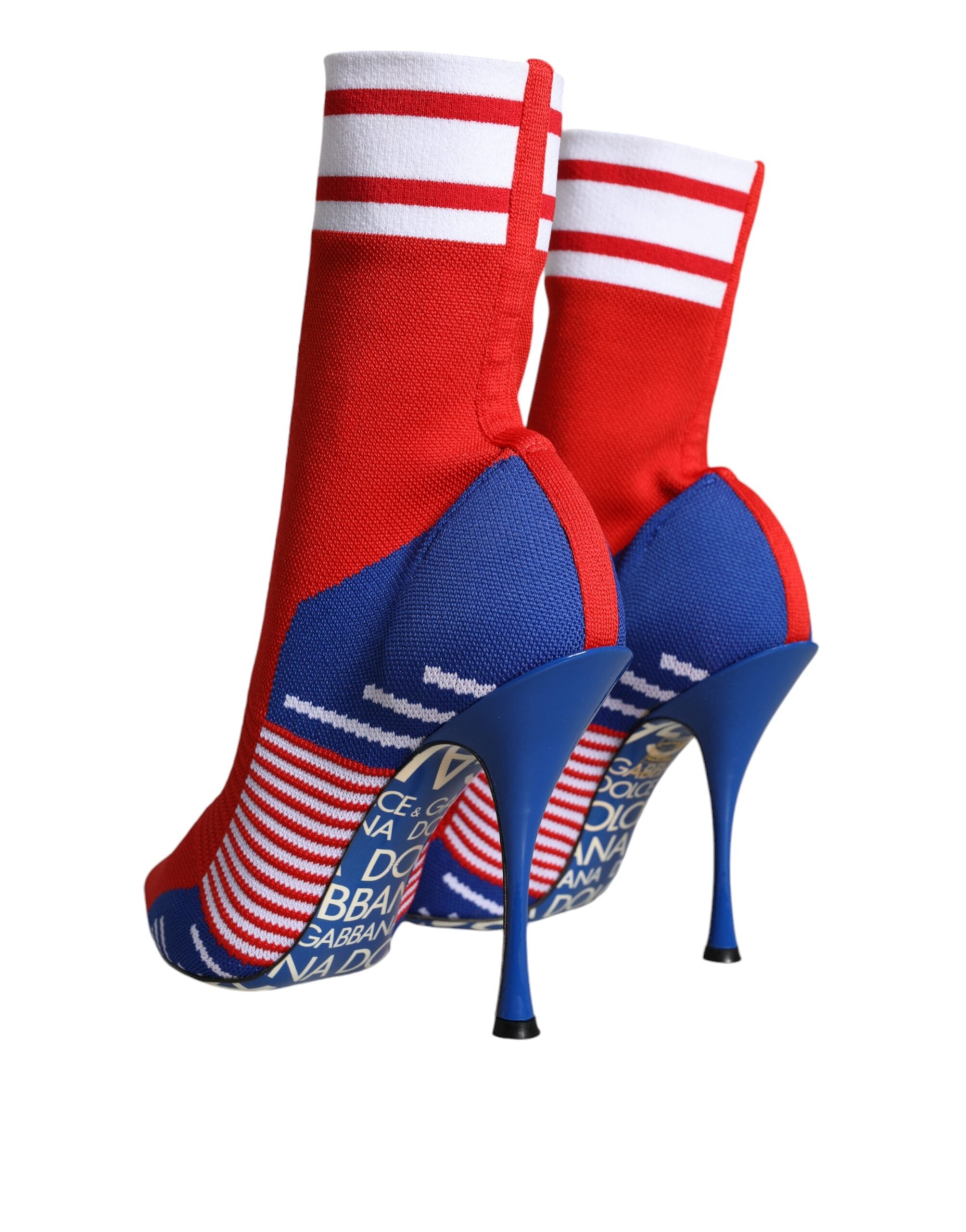 Dolce & Gabbana Red Blue Stretch Sock Style Ankle Boots Logo Shoes Glam Steals