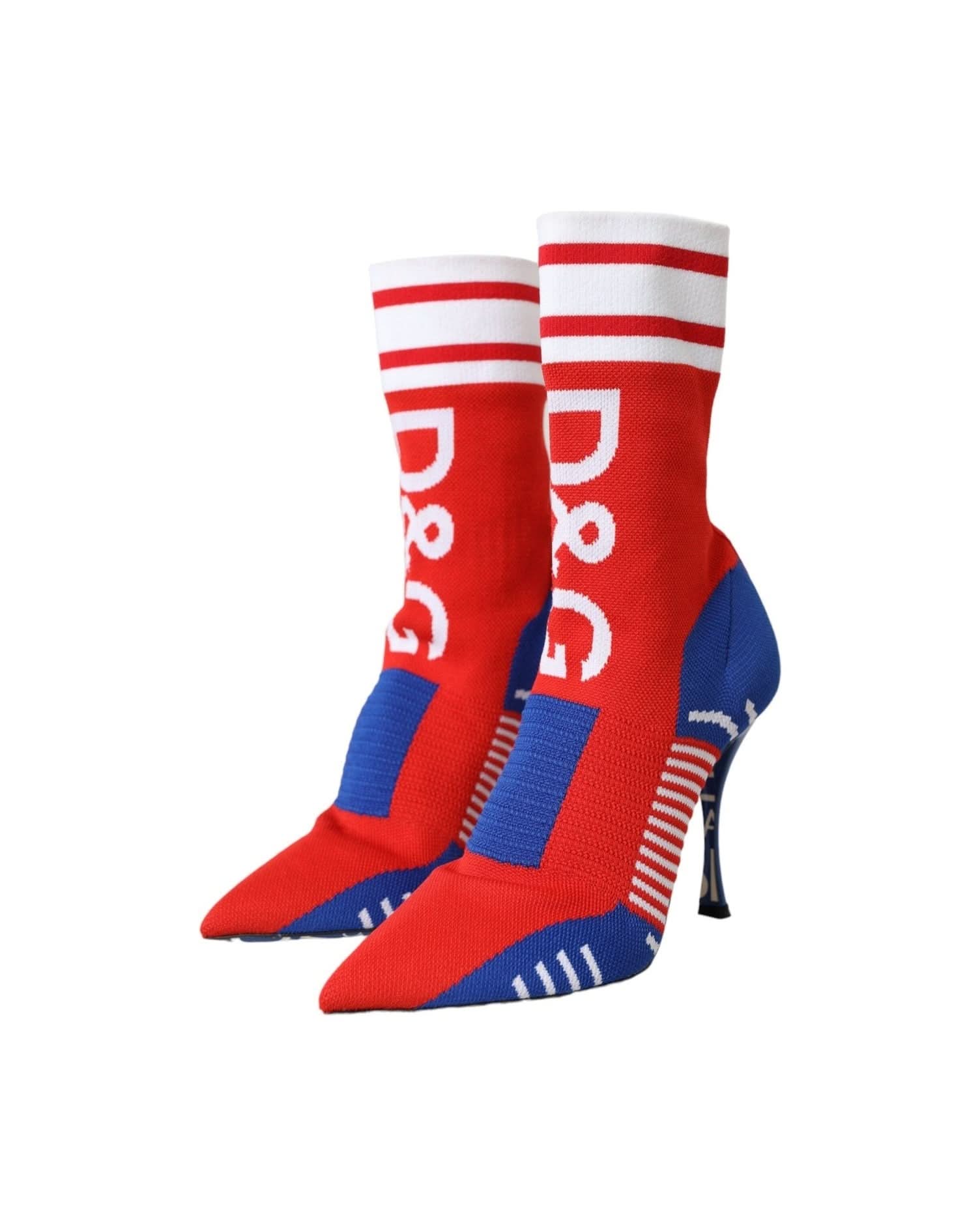Dolce & Gabbana Red Blue Stretch Sock Style Ankle Boots Logo Shoes Boots