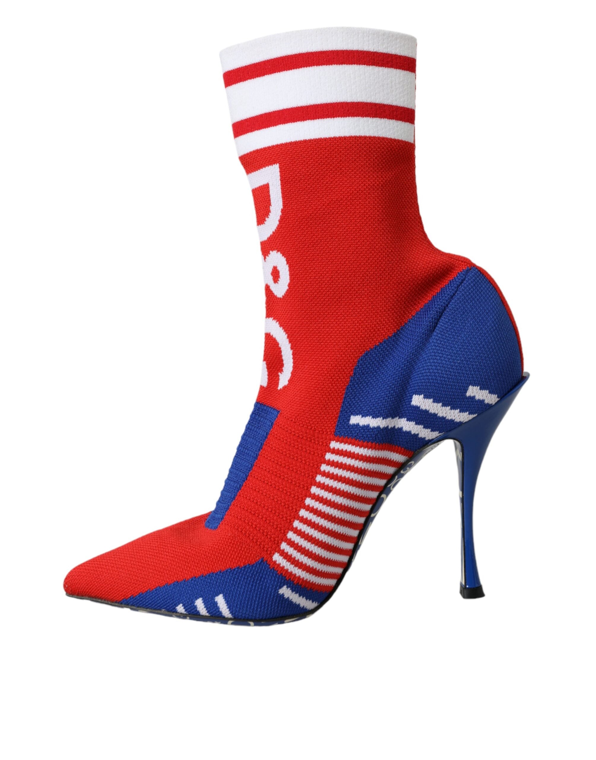 Dolce & Gabbana Red Blue Stretch Sock Style Short Boots Logo Shoes Glam Steals
