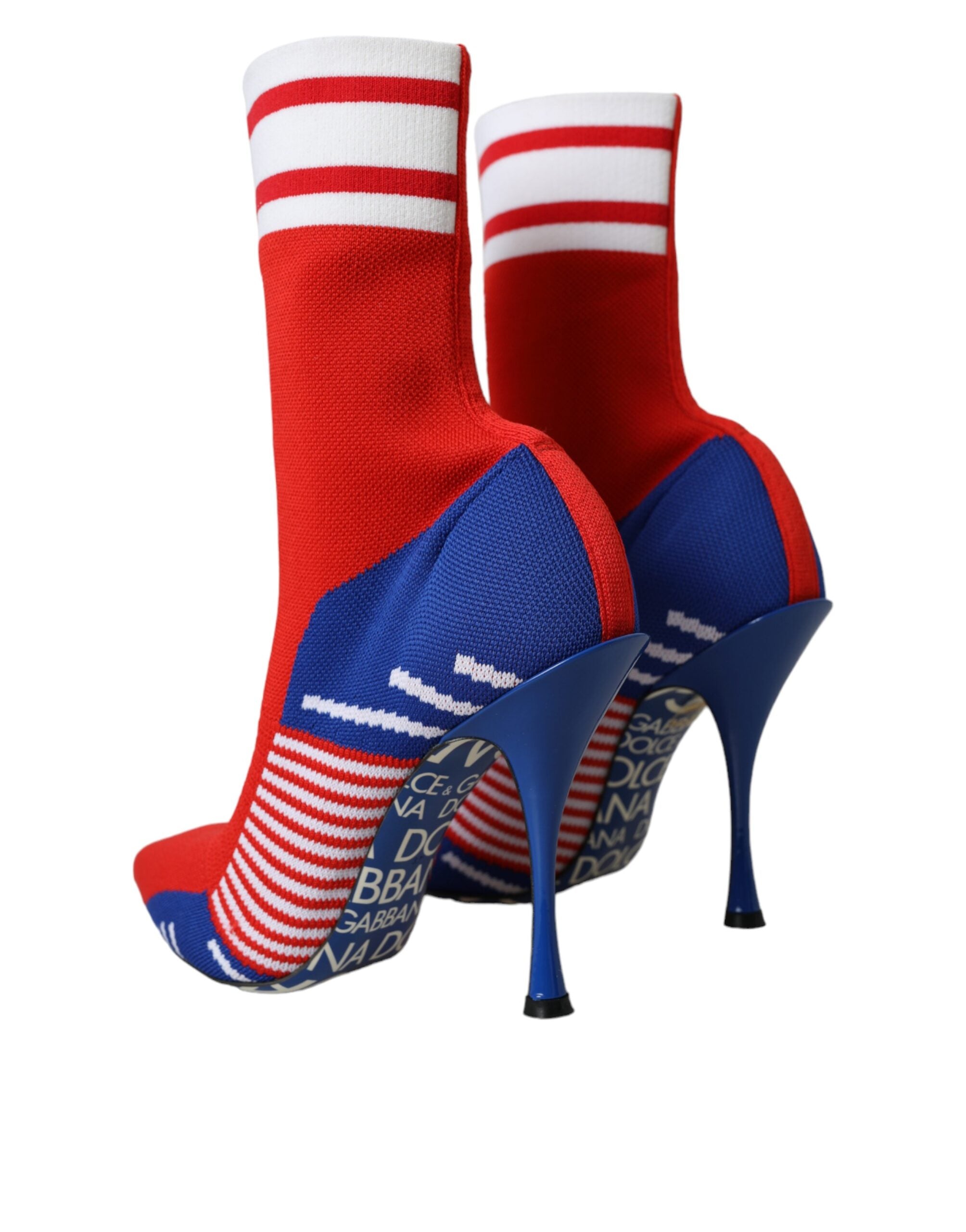 Dolce & Gabbana Red Blue Stretch Sock Style Short Boots Logo Shoes Glam Steals