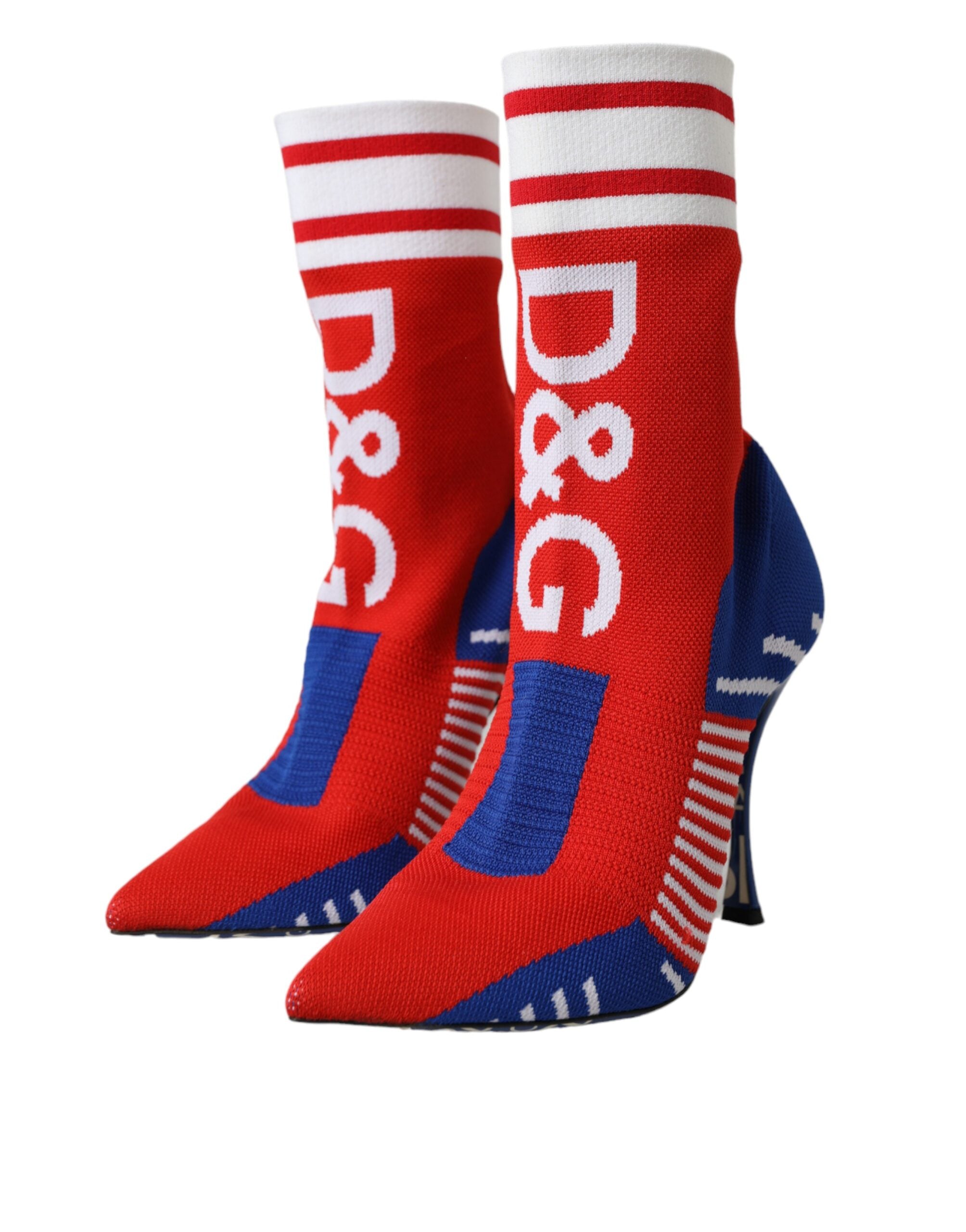 Dolce & Gabbana Red Blue Stretch Sock Style Short Boots Logo Shoes Glam Steals