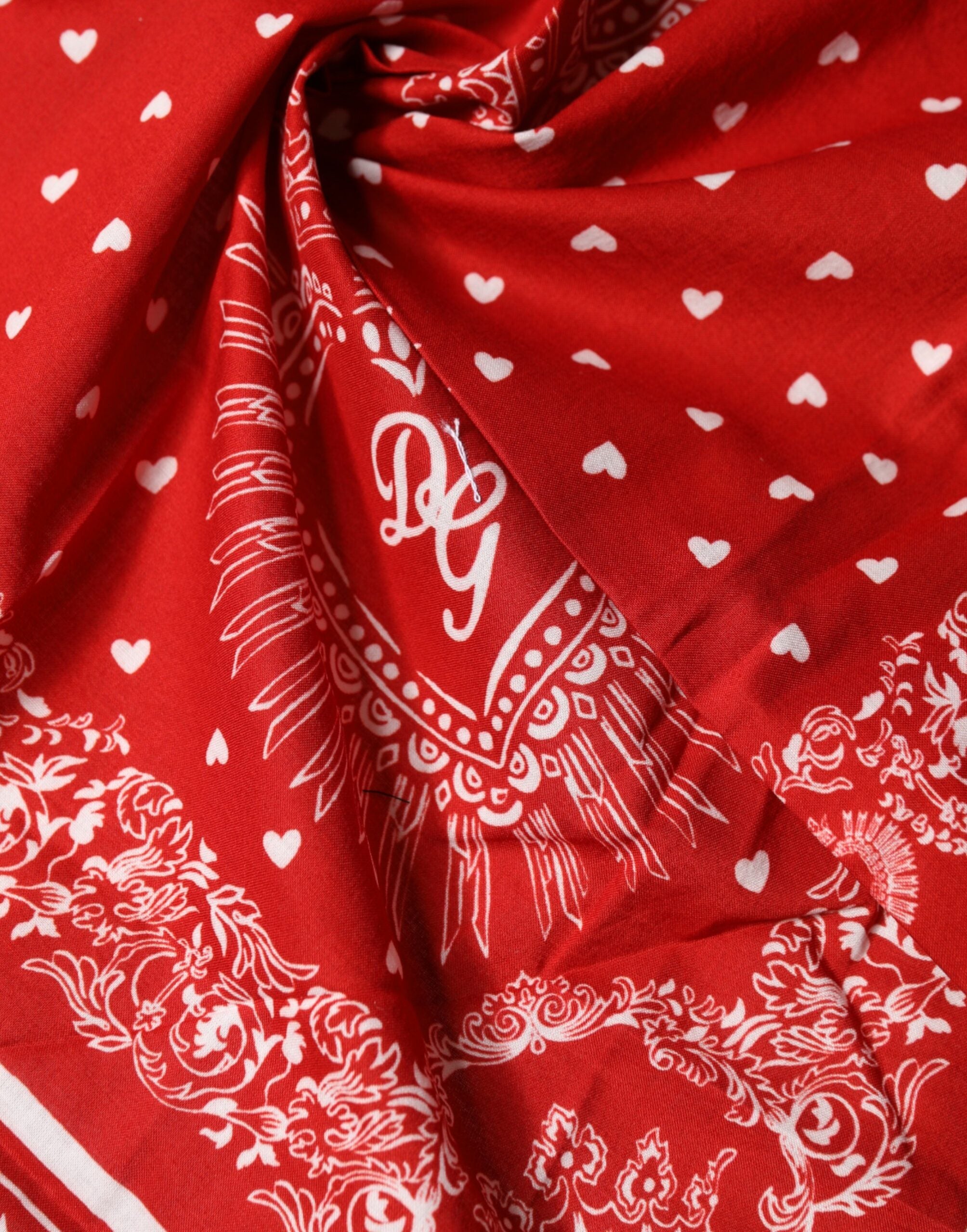 Dolce & Gabbana Red Cotton Dg Sacred Heart Foulard Scarf Glam Steals