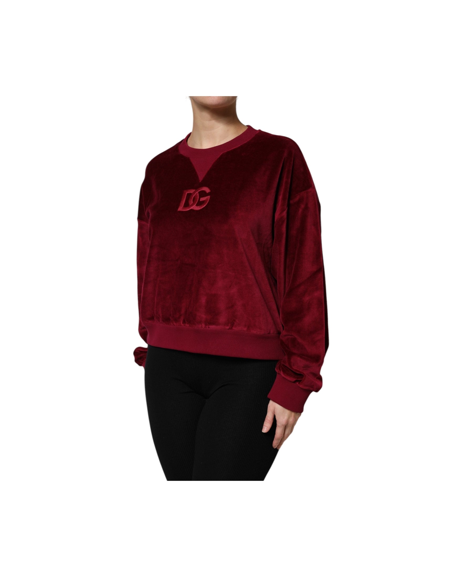 Dolce & Gabbana Red Cotton Velvet Crew Neck Pullover Sweater Glam Steals