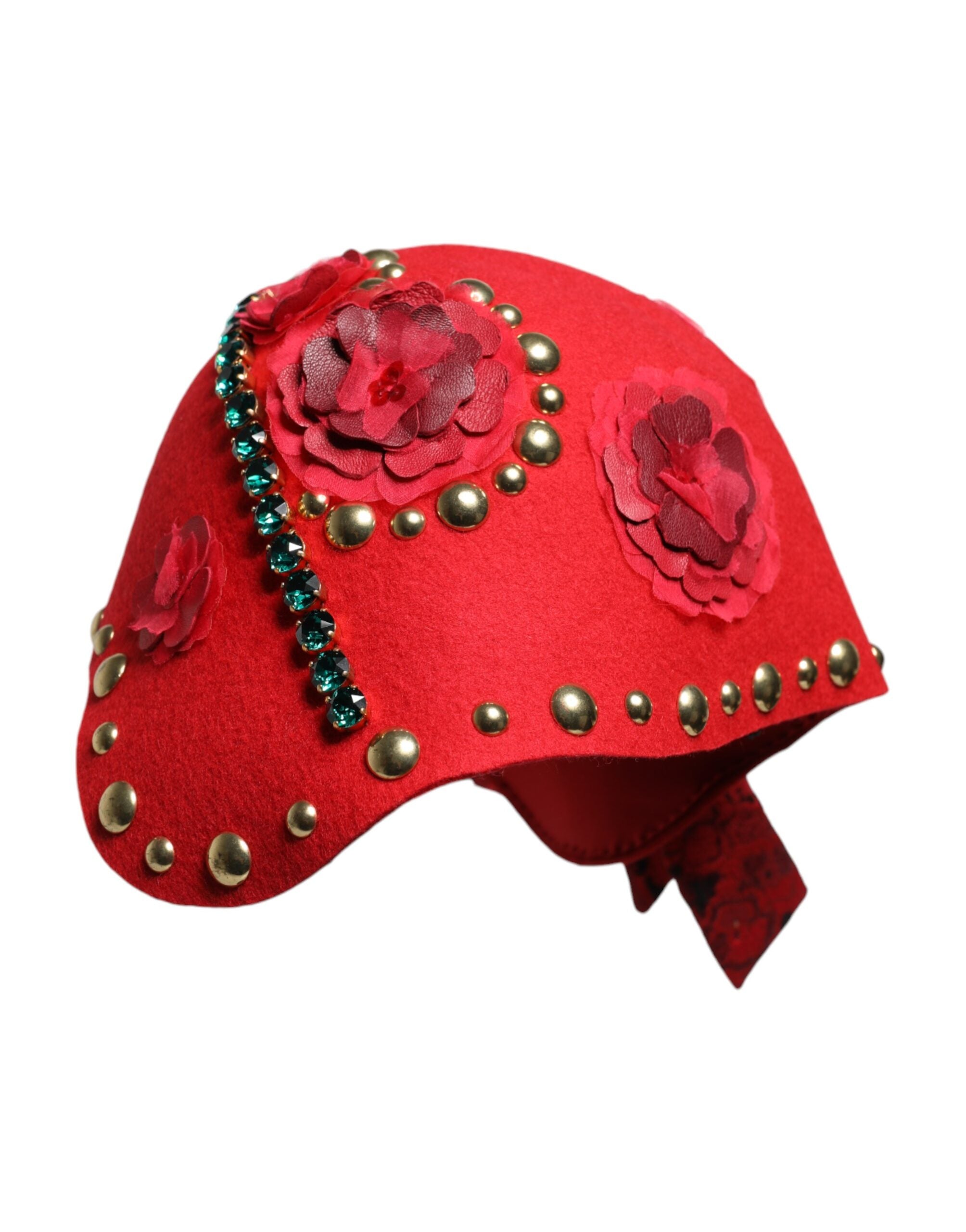 Dolce & Gabbana Red Crystal Gold Roses Brooch Embellished Hat Glam Steals