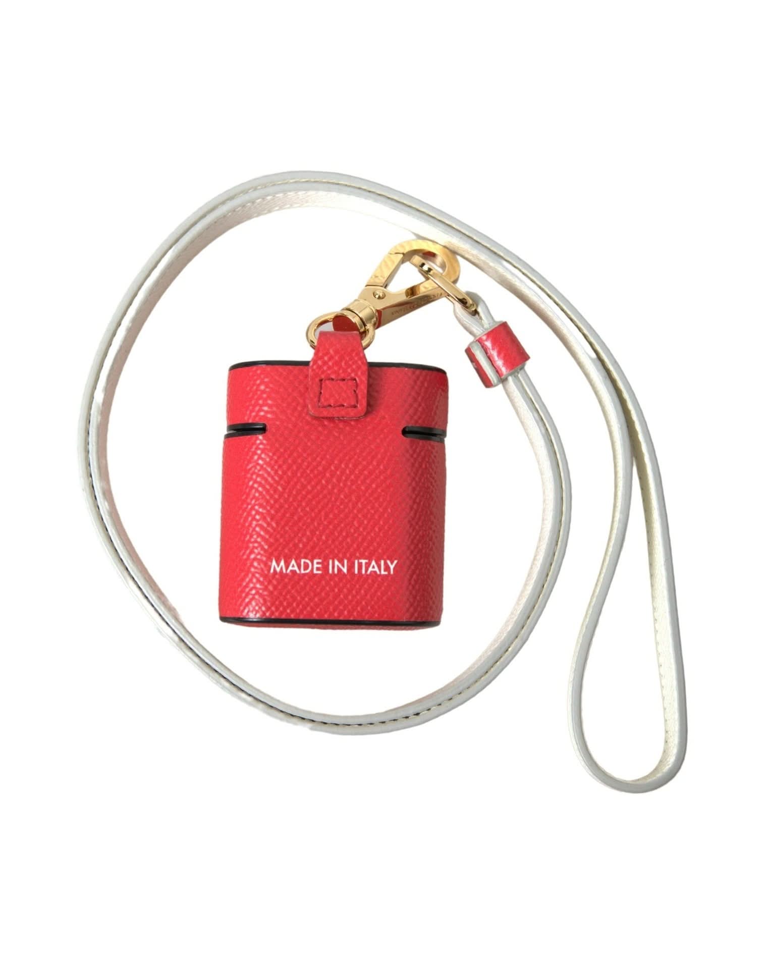 Dolce & Gabbana Red Elegant Calf Leather Airpods Case Headphone & Headset Accessories