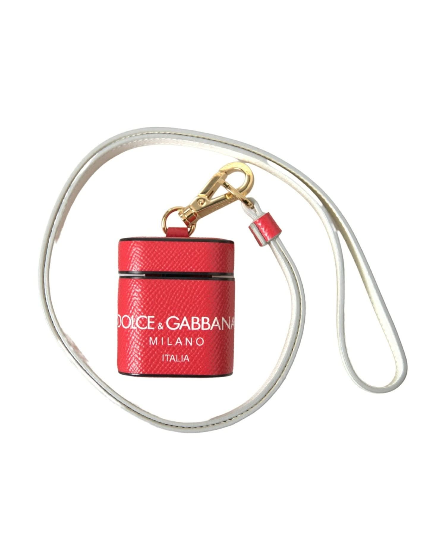 Dolce & Gabbana Red Elegant Calf Leather Airpods Case Headphone & Headset Accessories