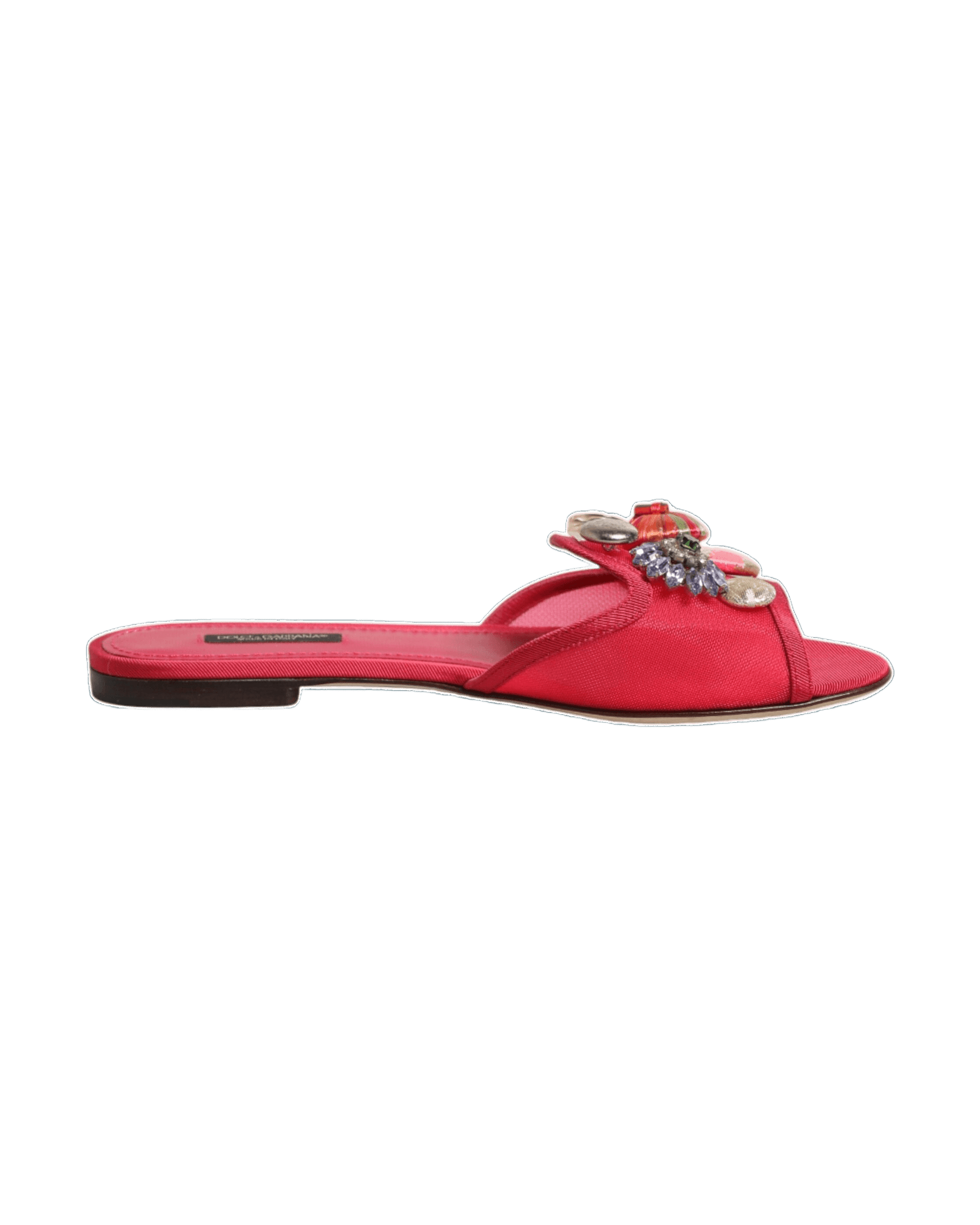 Dolce & Gabbana Red Embellished Flats Slip On Sandals Shoes Flats