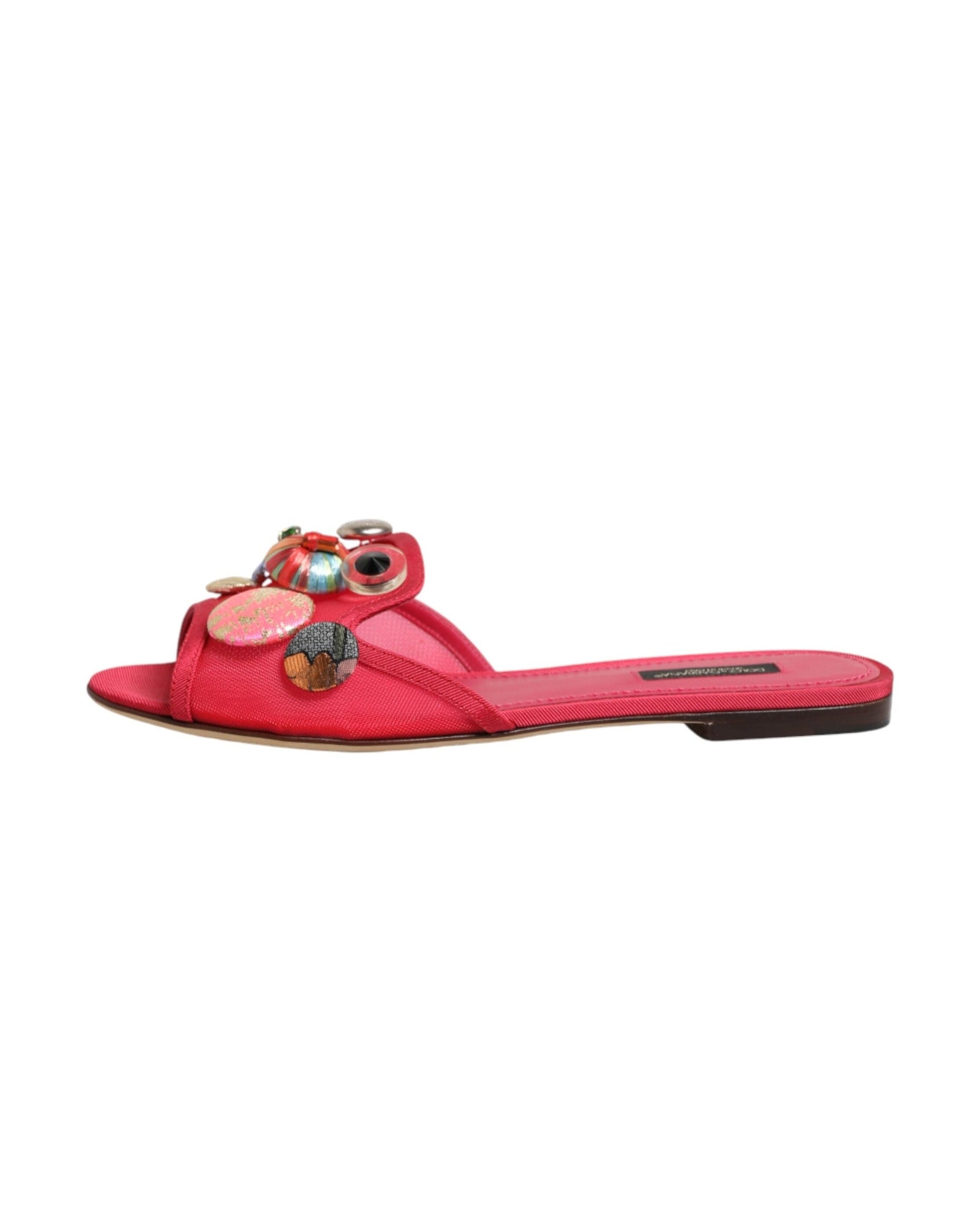Dolce & Gabbana Red Embellished Flats Slip On Sandals Shoes Glam Steals