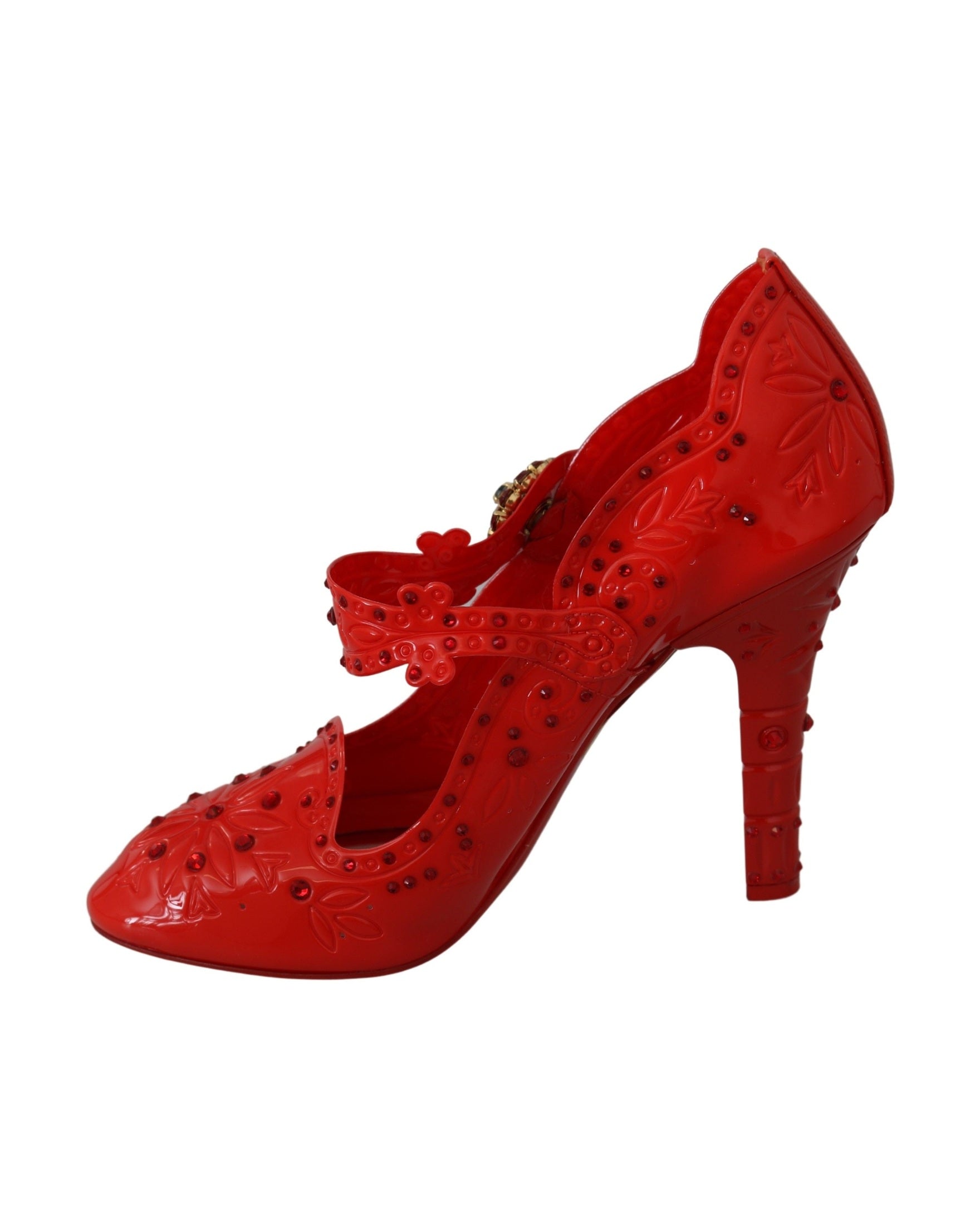 Dolce & Gabbana Red Floral Crystal CINDERELLA Heels Shoes Glam Steals