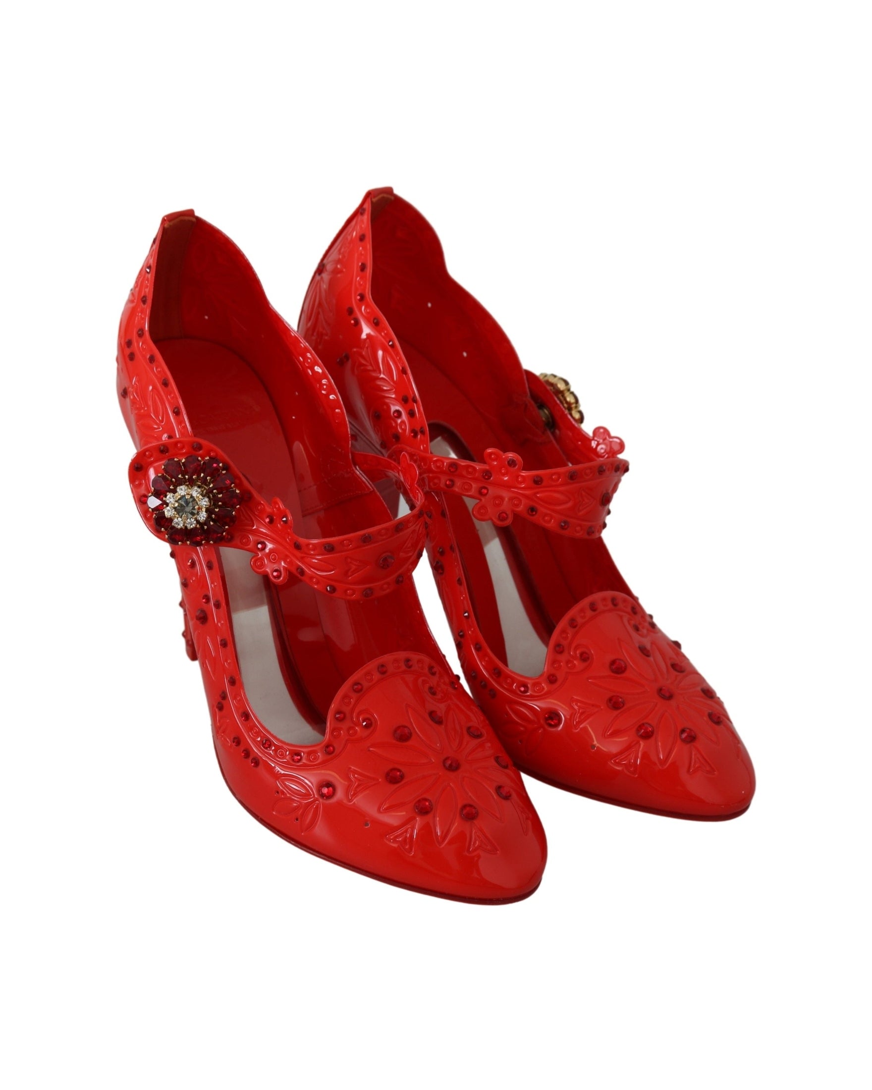 Dolce & Gabbana Red Floral Crystal CINDERELLA Heels Shoes Glam Steals