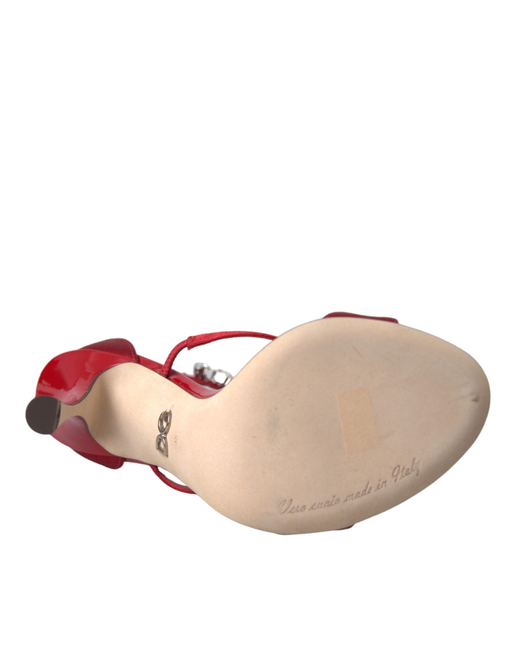 Dolce & Gabbana Red Keira Satin Crystals Sandals Heels Shoes Glam Steals