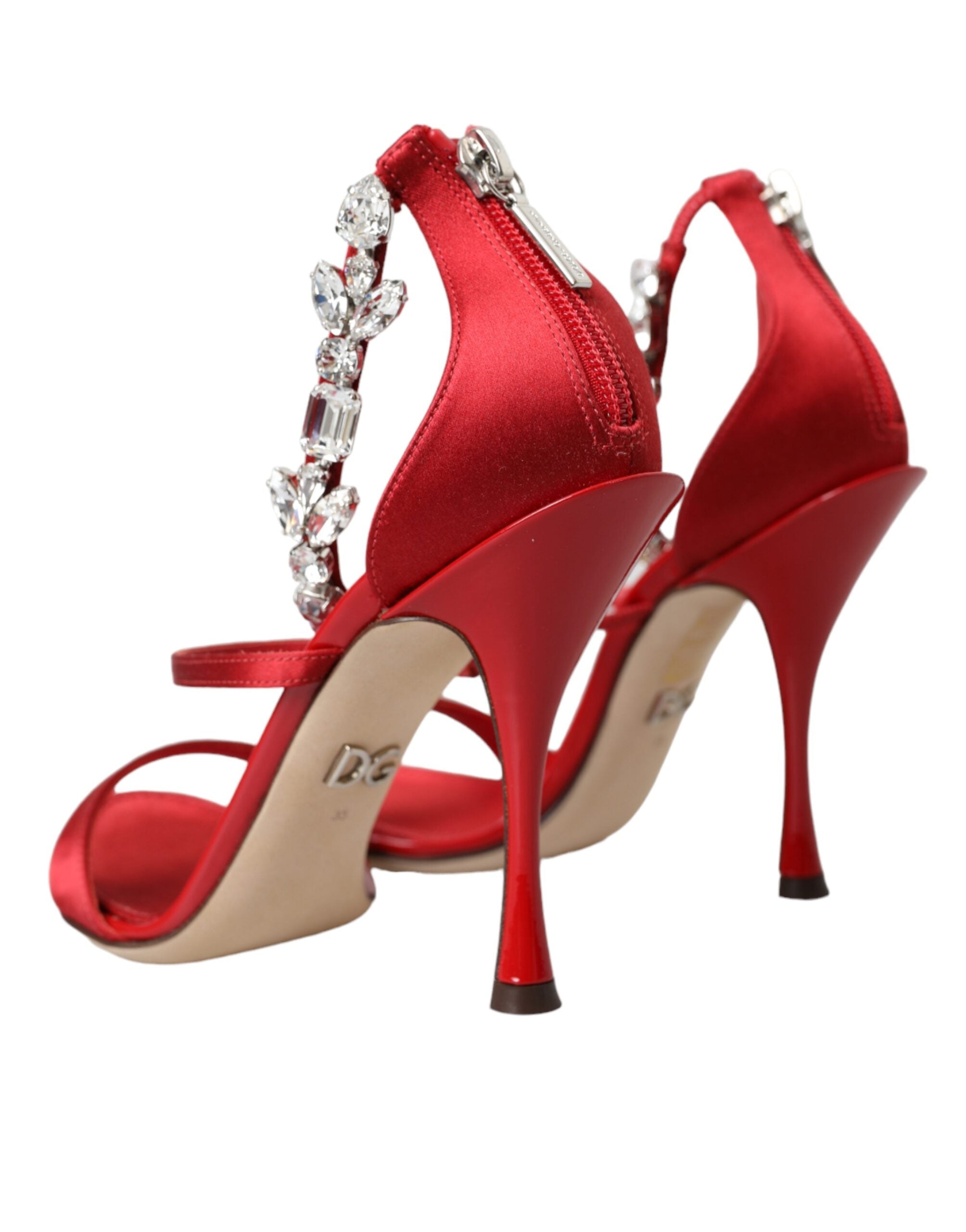 Dolce & Gabbana Red Keira Satin Crystals Sandals Heels Shoes Glam Steals