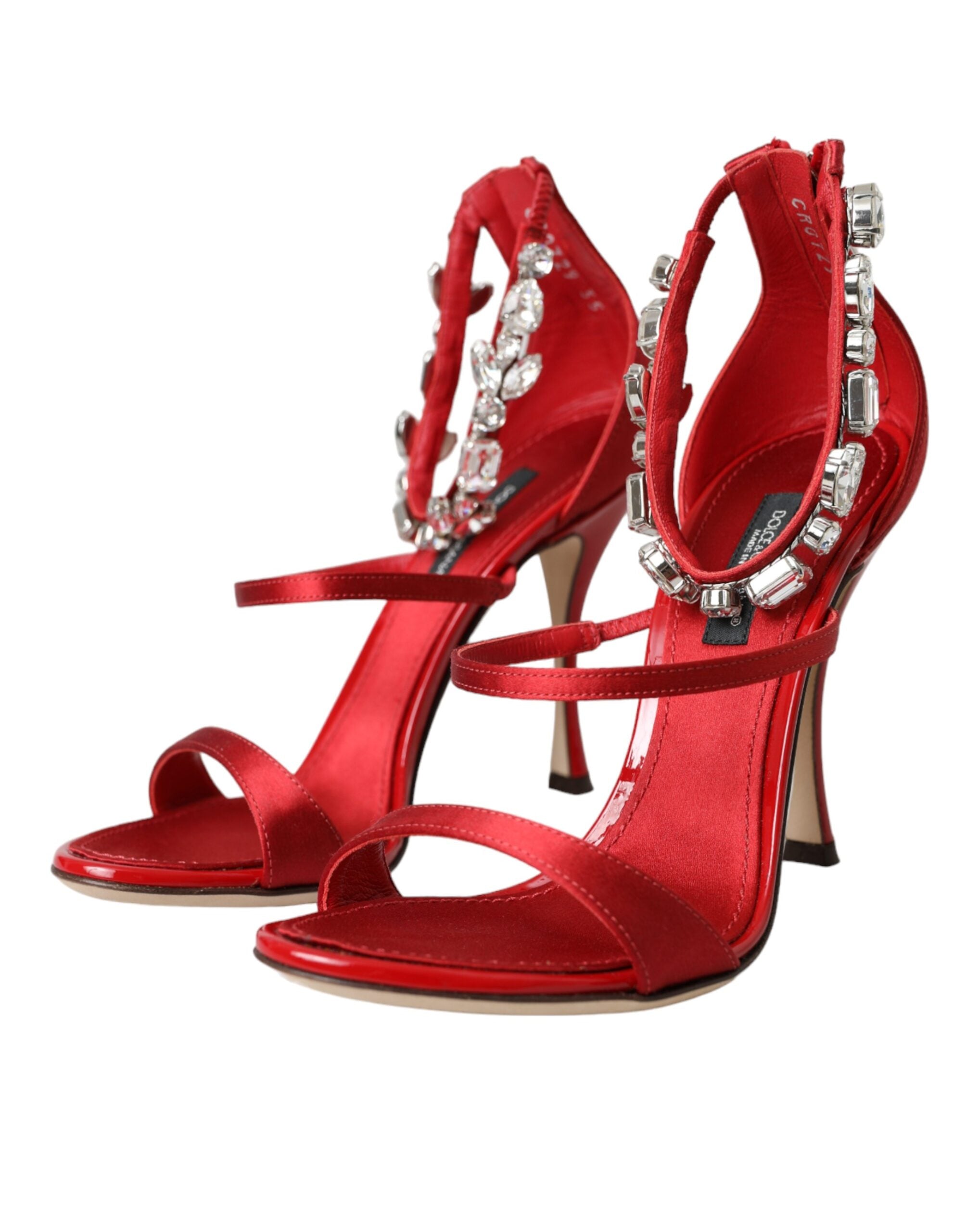 Dolce & Gabbana Red Keira Satin Crystals Sandals Heels Shoes Glam Steals