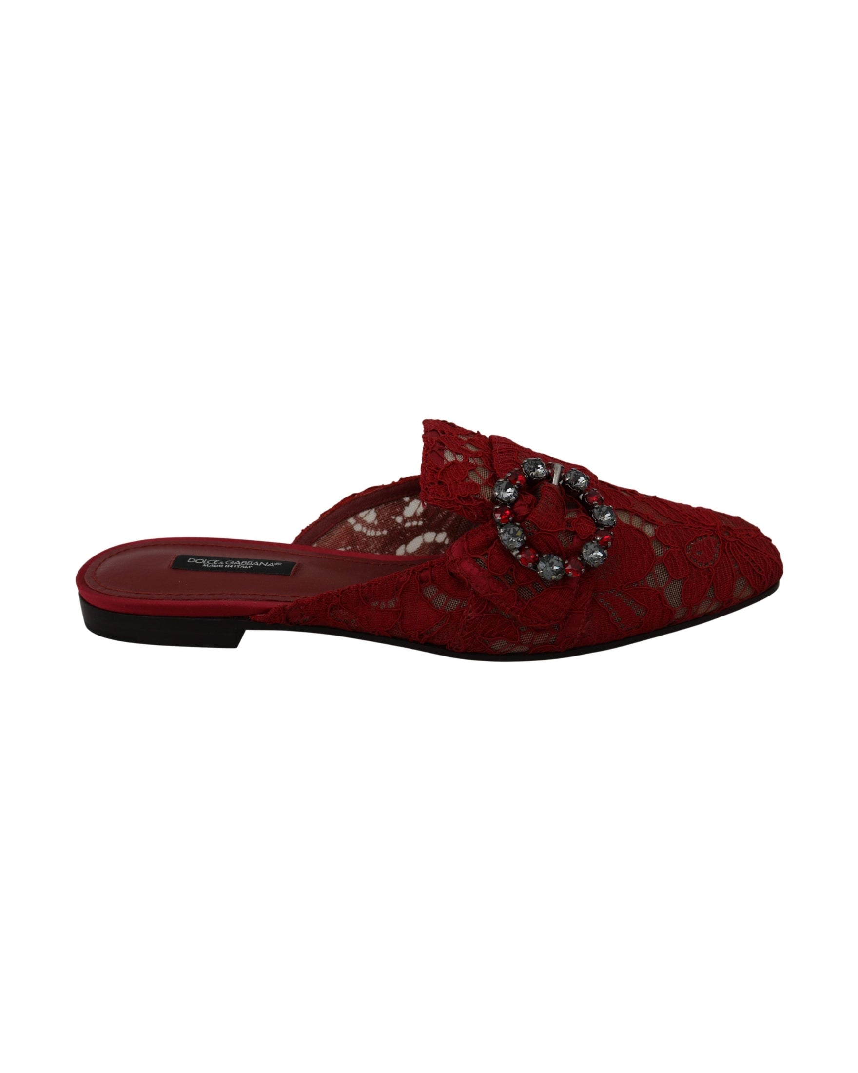 Dolce & Gabbana Red Lace Crystal Slide On Flats Shoes Glam Steals