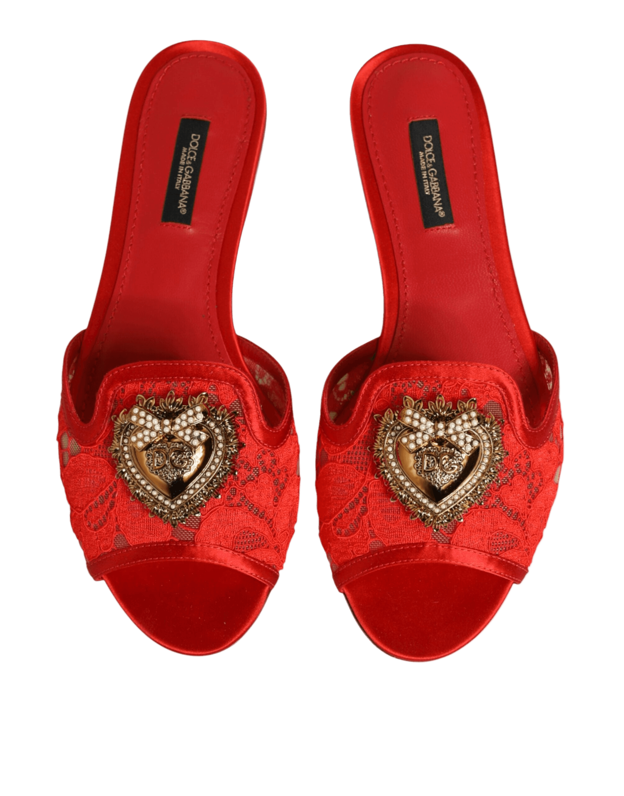 Dolce & Gabbana Red Lace Devotion Flats Slip On Sandals Shoes Glam Steals