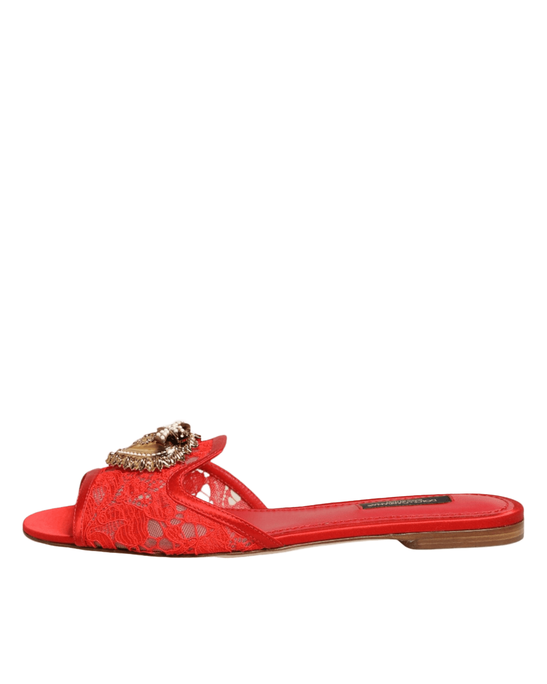Dolce & Gabbana Red Lace Devotion Flats Slip On Sandals Shoes Sandals