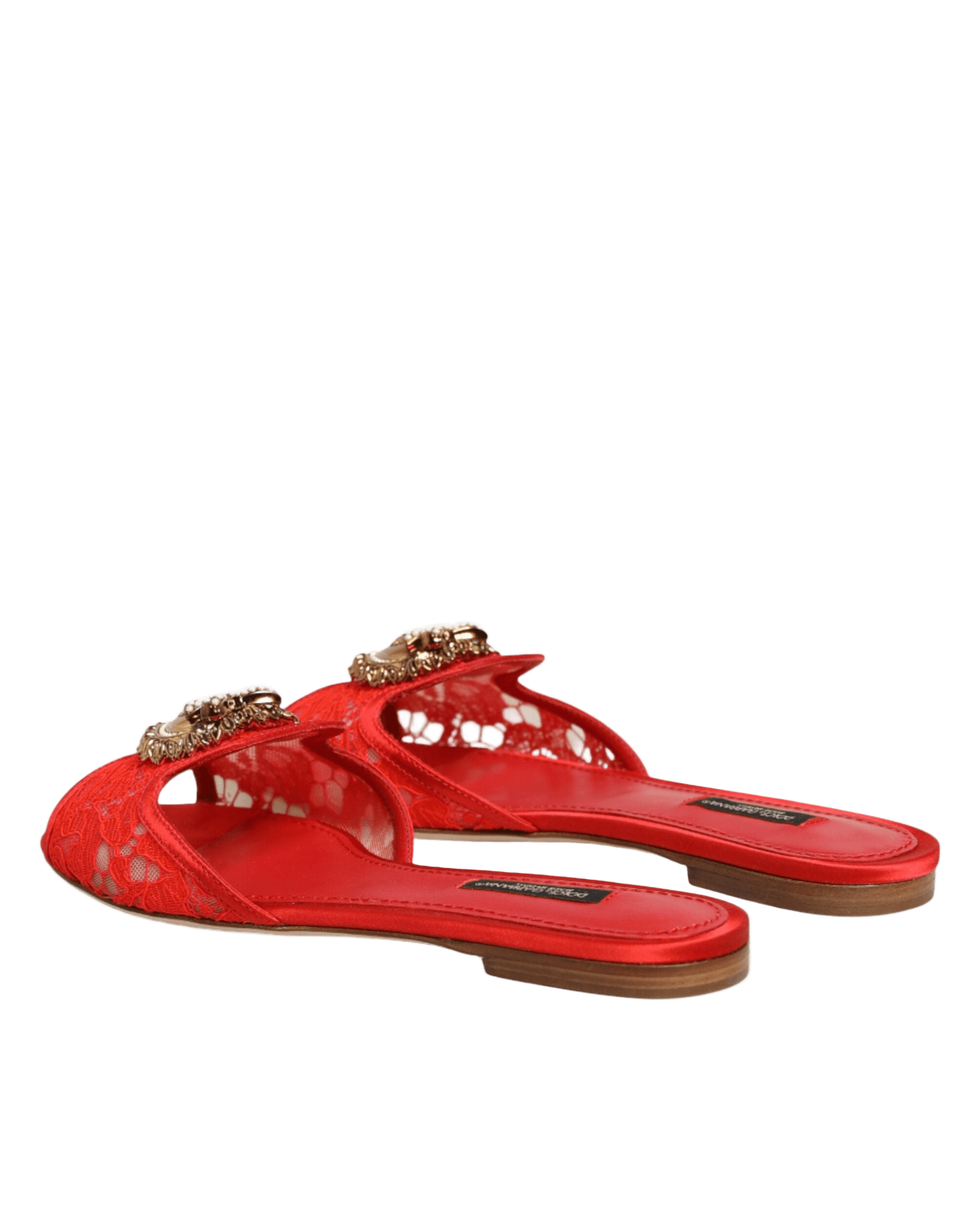 Dolce & Gabbana Red Lace Devotion Flats Slip On Sandals Shoes Glam Steals