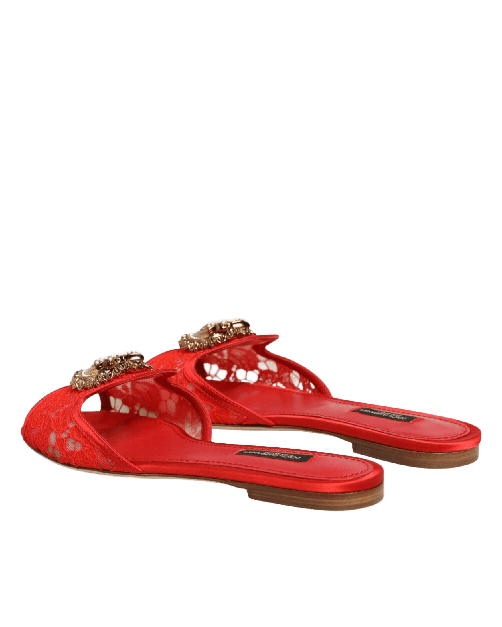 Dolce & Gabbana Red Lace Devotion Flats Slip On Sandals Shoes Sandals